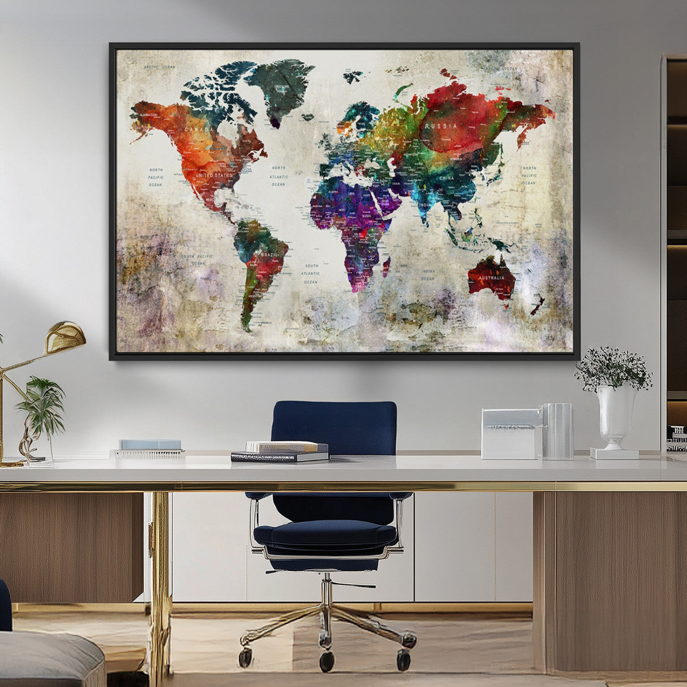 MGV-FC-36X24 - Push Pin World Map Canvas Print – Framed Wall Art for Couples to Track Their Travels – Anniversary
