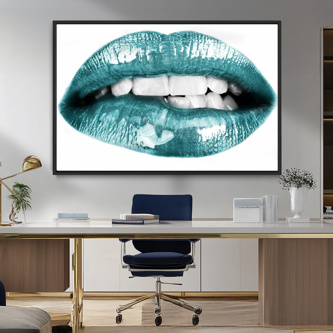 MGV-FC-36X24 - Blue Lips Wall Art Canvas Print