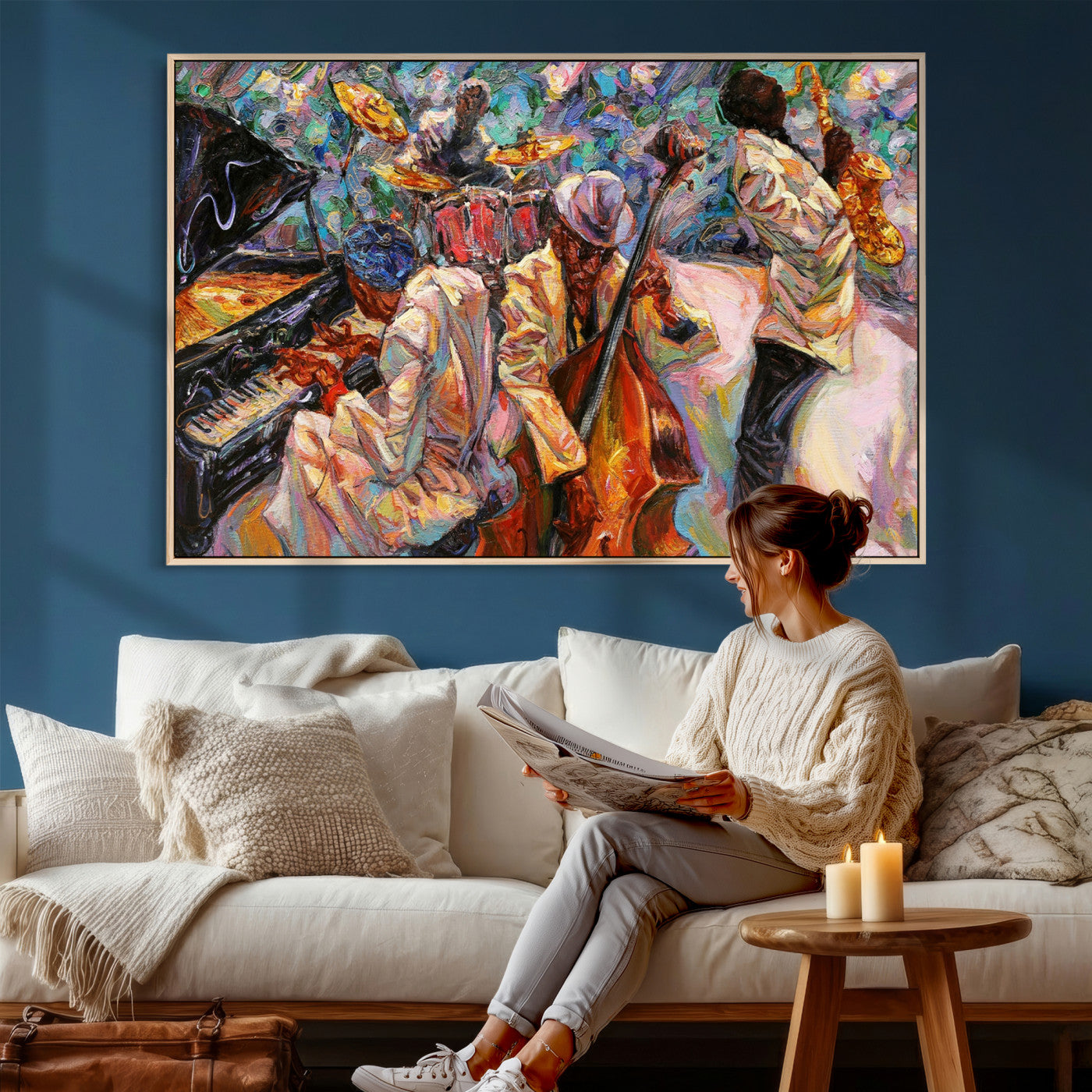 34929-MGV-CV-36X24 - African American Jazz Art Music Abstract Wall Art Painting Canvas Wall Art