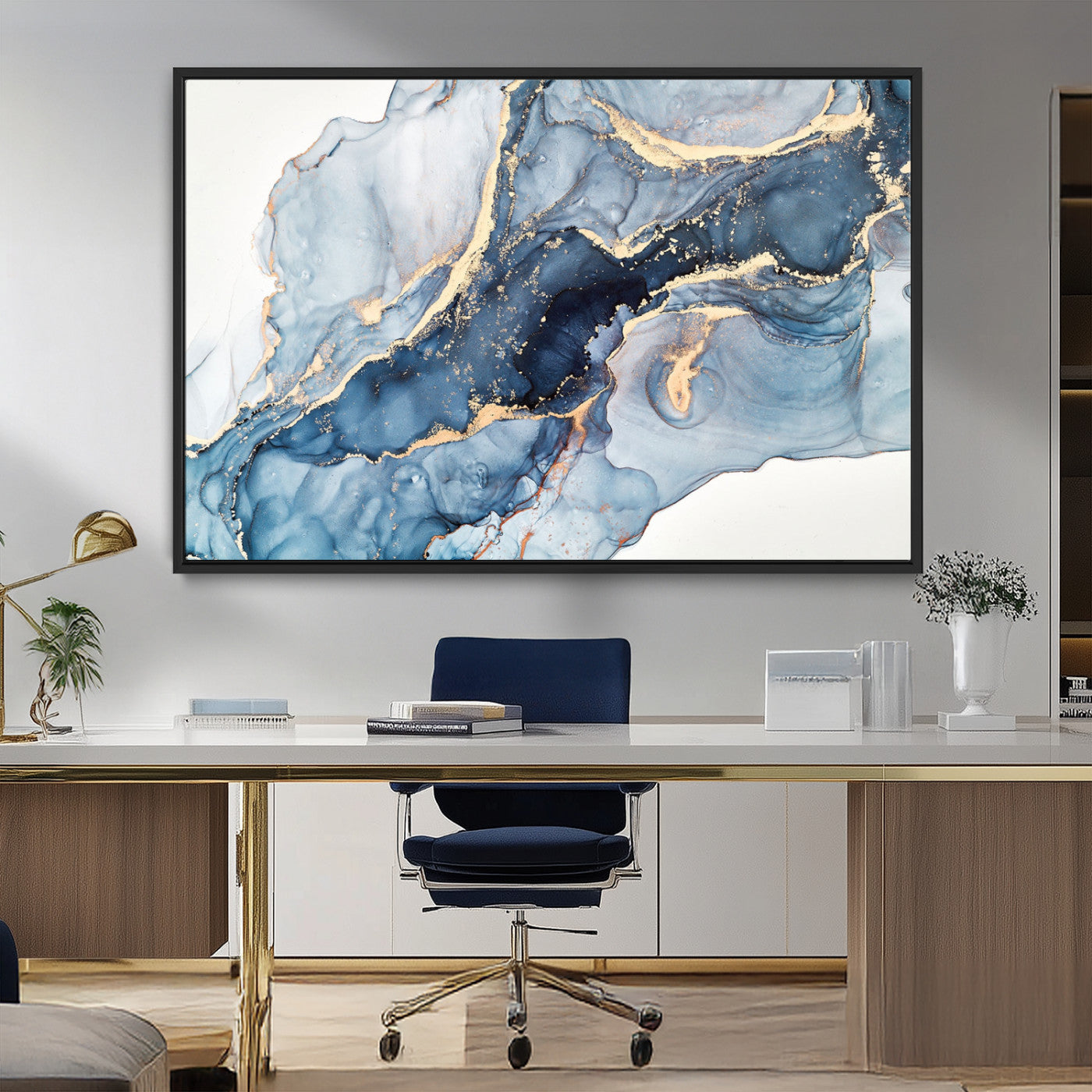 33782-MGV-FC-36X24_Black-Abstract Art Print - Blue Abstract Canvas Wall Art Print Abstract Art Fluid Effect Marble Wall Art
