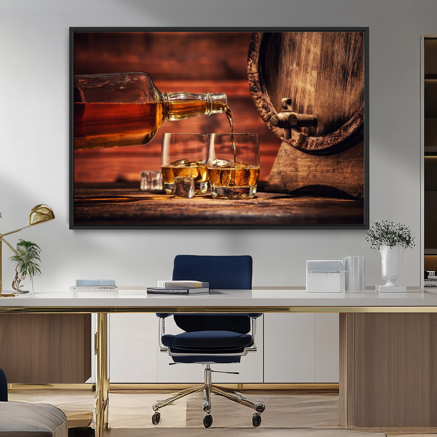 MGV-FC-36X24 - Whiskey and Cigar Canvas Wall Art | 3 Panel Bar Room Decor for Home Lounge, Office, or Man Cave |