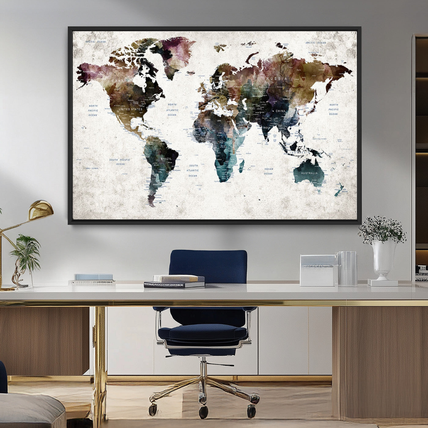 MGV-FC-36X24 - Push Pin World Map Canvas Print – Framed Wall Art for Couples to Track Their Travels – Anniversary