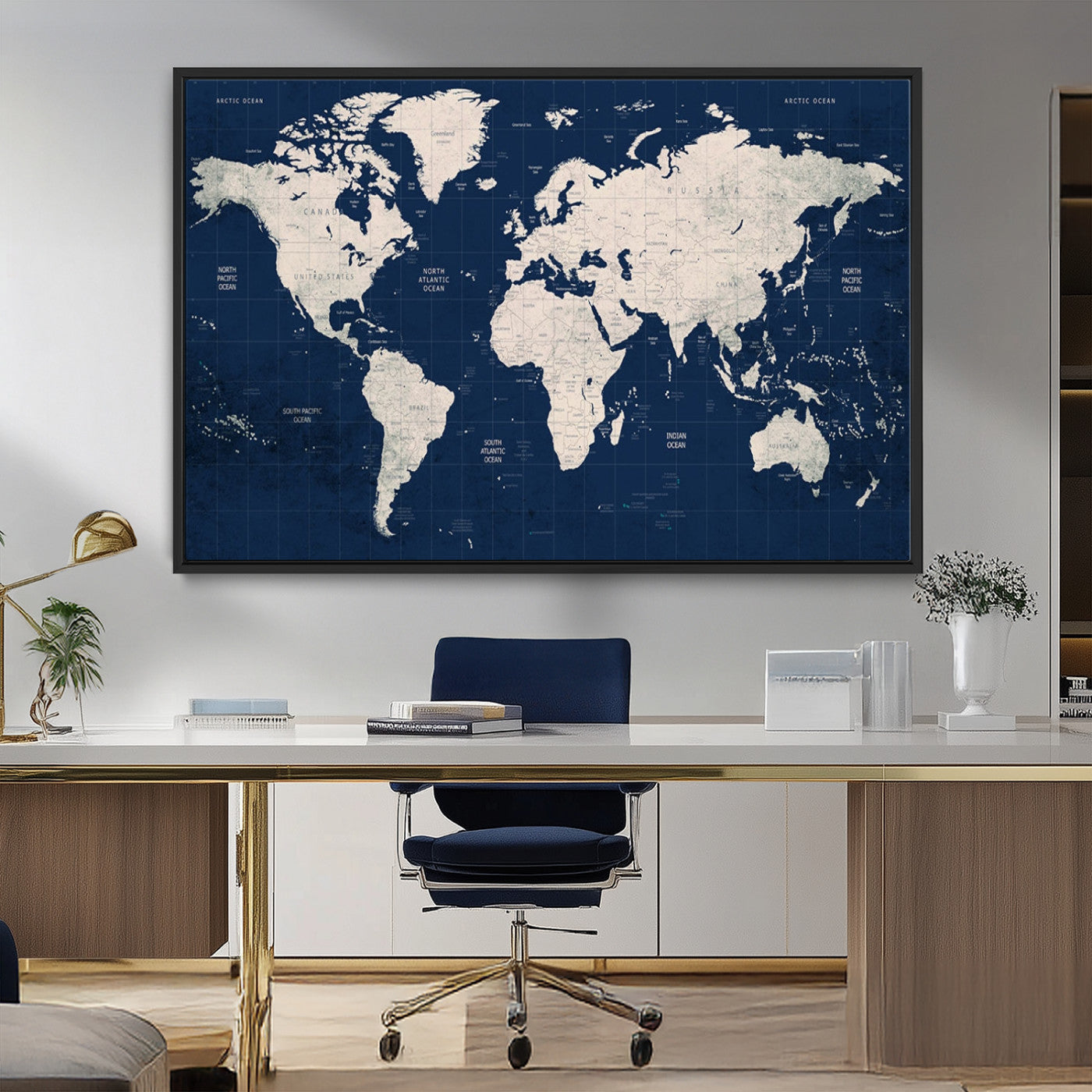 17866-MGV-FC-36X24_Black-Push Pin World Map Canvas Print – Framed Wall Art for Couples to Track Their Travels – Anniversary