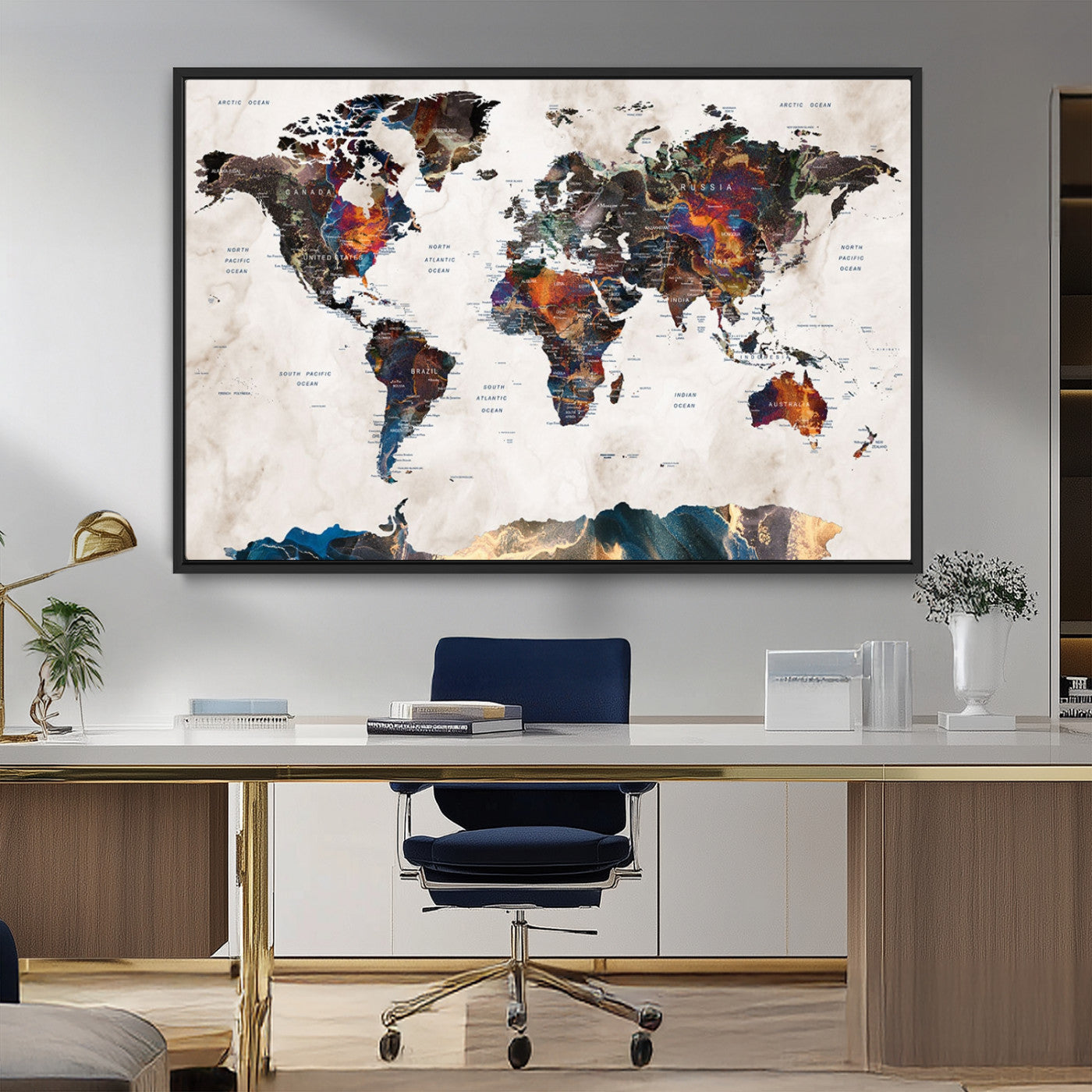 MGV-FC-36X24 - Push Pin World Map Canvas Print – Framed Wall Art for Couples to Track Their Travels – Anniversary