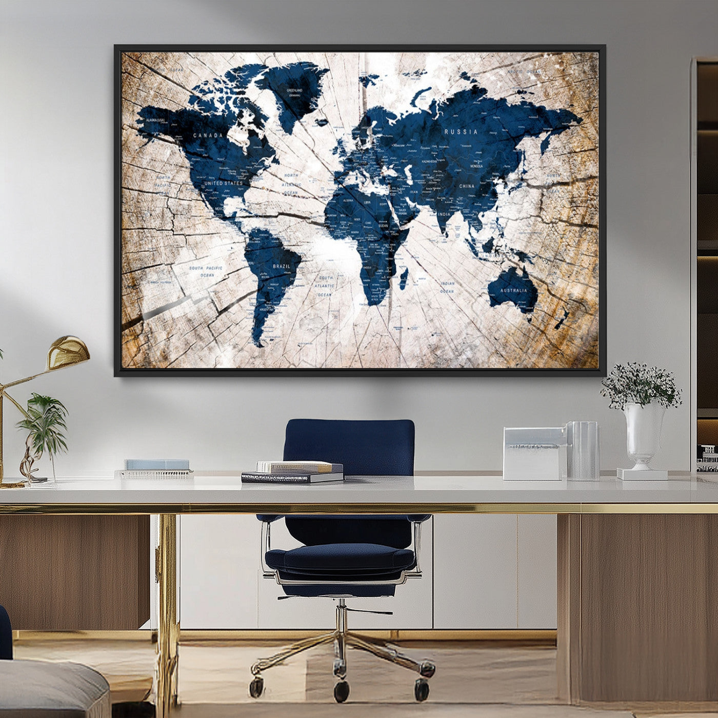 MGV-FC-36X24 - Push Pin World Map Canvas Print – Framed Wall Art for Couples to Track Their Travels – Anniversary