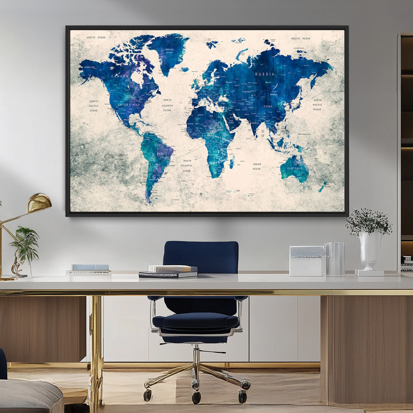 MGV-FC-36X24 - Push Pin World Map Canvas Print – Framed Wall Art for Couples to Track Their Travels – Anniversary