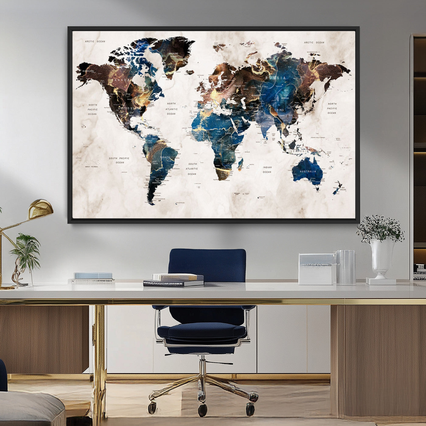 MGV-FC-36X24 - Push Pin World Map Canvas Print – Framed Wall Art for Couples to Track Their Travels – Anniversary