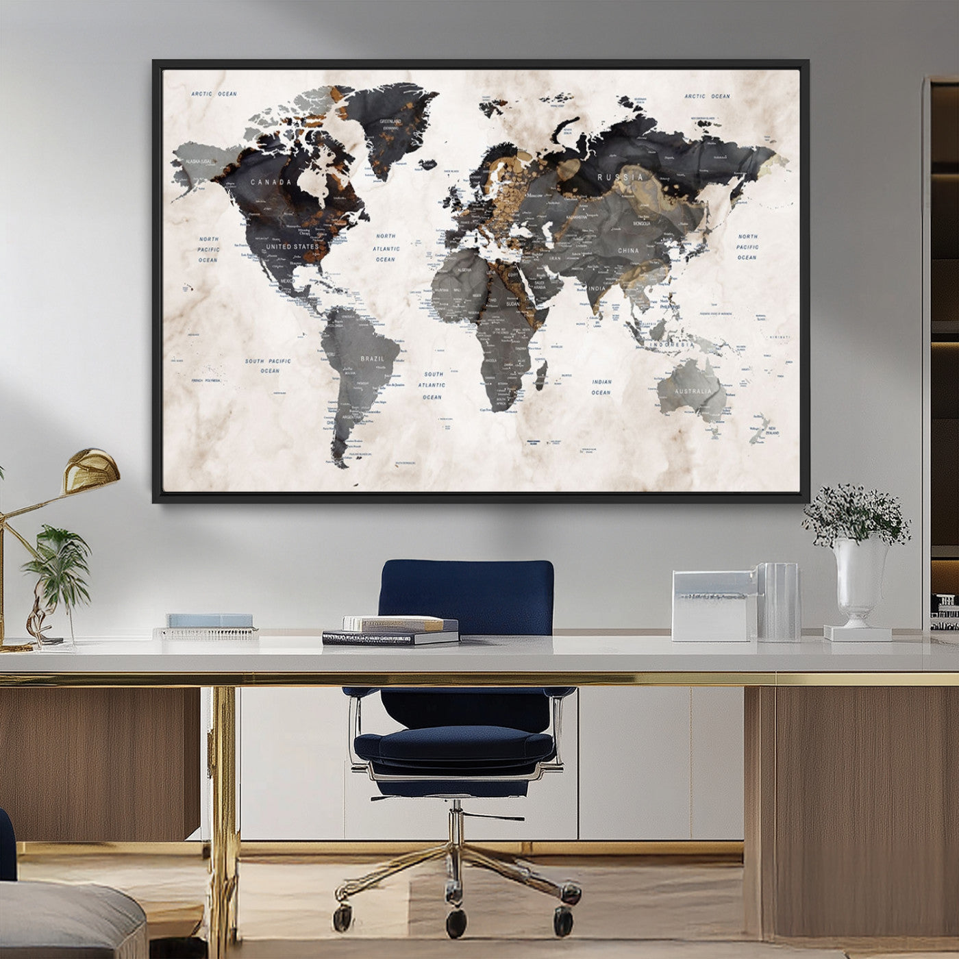 MGV-FC-36X24 - Push Pin World Map Canvas Print – Framed Wall Art for Couples to Track Their Travels – Anniversary