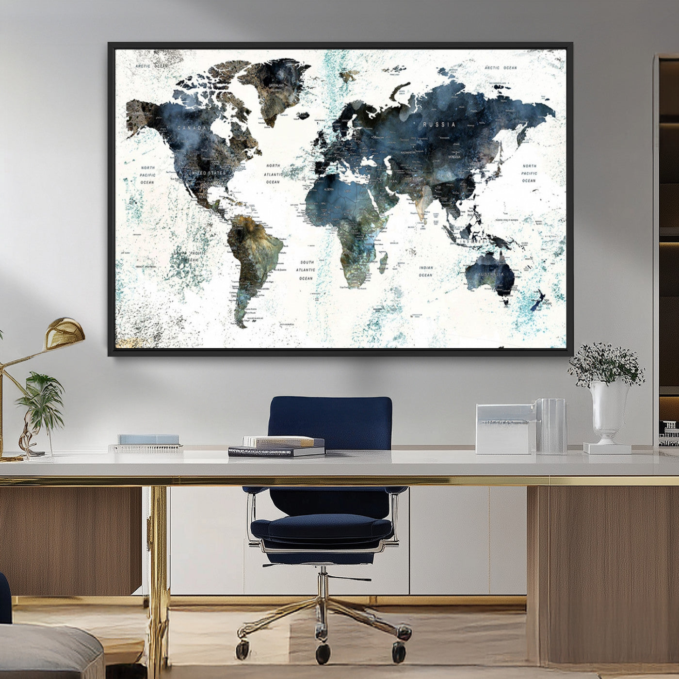 MGV-FC-36X24 - Push Pin World Map Canvas Print – Framed Wall Art for Couples to Track Their Travels – Anniversary