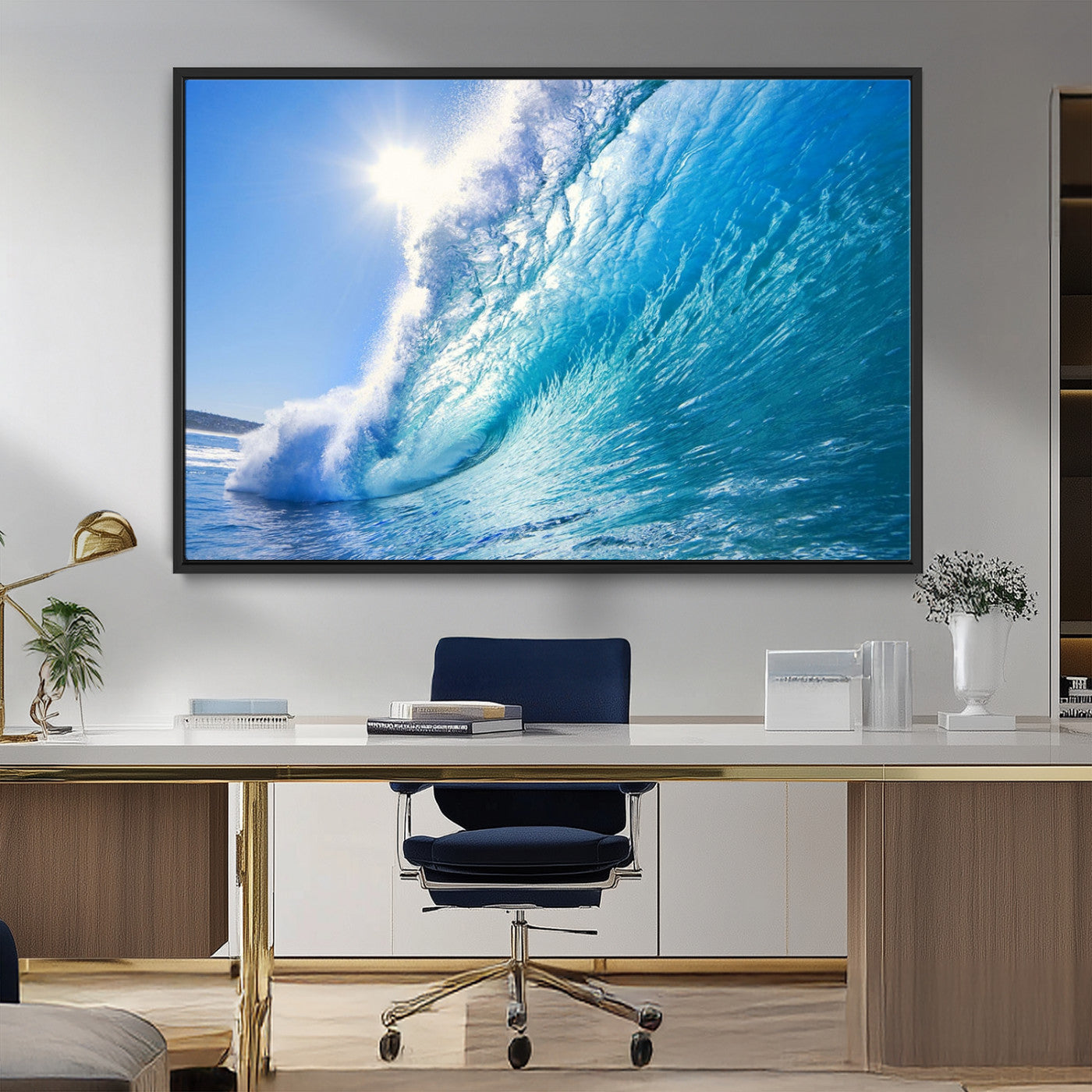 MGV-FC-36X24 - Blue Big Wave Surfing Ocean Canvas Wall Art Artwork Print , Surf Wall Art, Sea Wall Art
