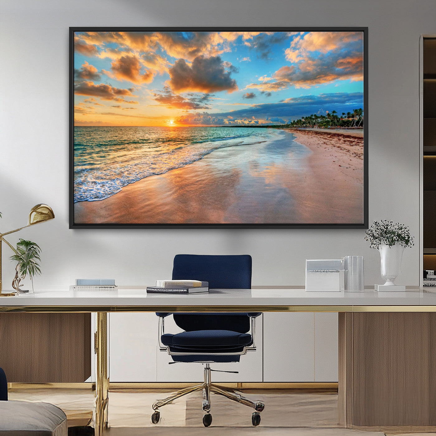 MGV-FC-36X24 - Sunset Beach Canvas Wall Art – Tropical Triptych Seascape Print – Coastal Ocean Decor for Living