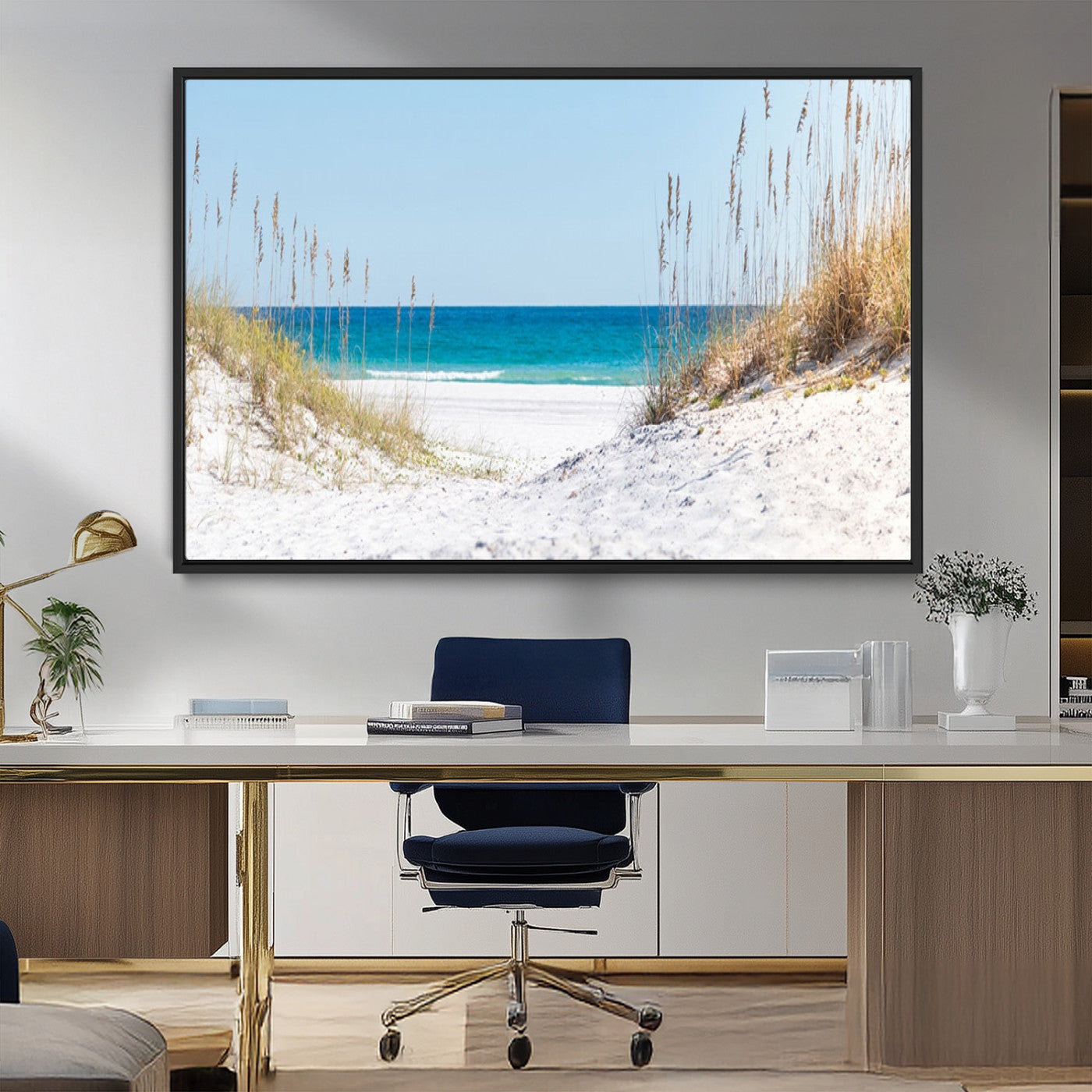 MGV-FC-36X24 - Serene Coastal Dune Path with Ocean View, 3-Panel Beach Canvas Wall Art, Tranquil Seascape Giclee Print, Gallery Wrap, Perfect for Coastal Home Decor