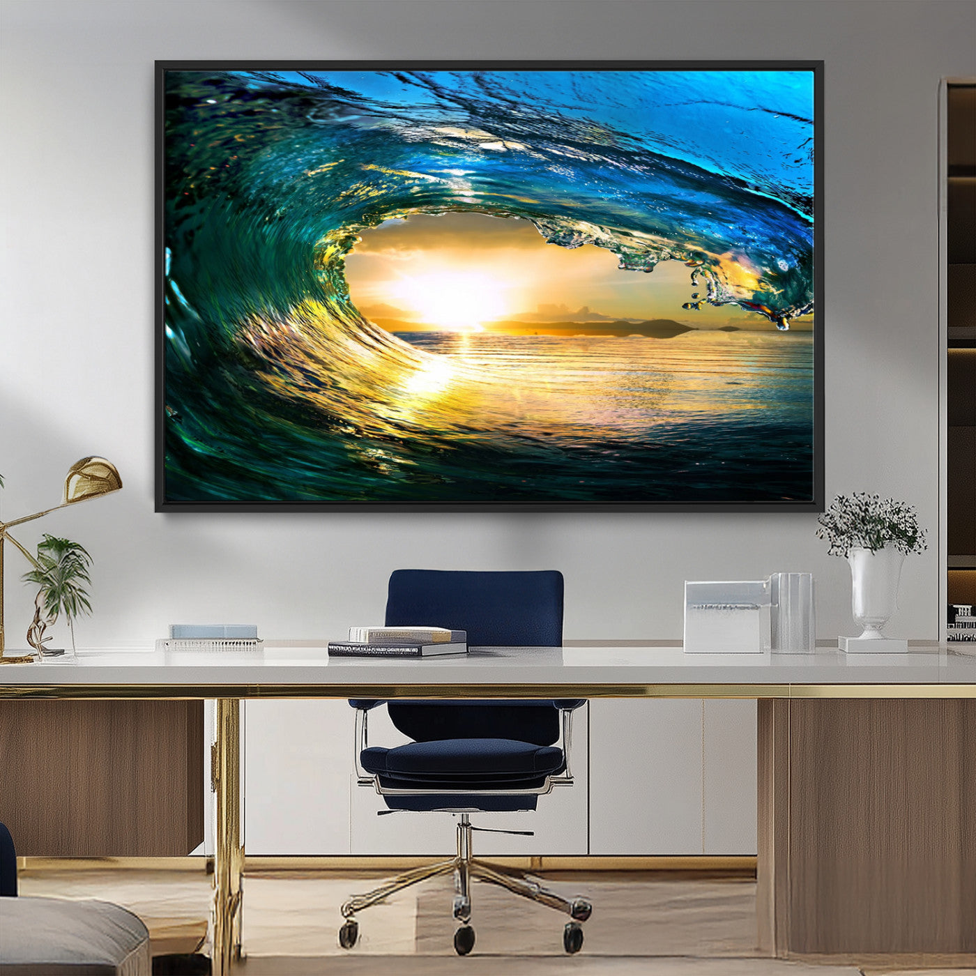 MGV-FC-36X24 - Ocean Wave at Sunset Canvas Art, Large Wall Print of Vibrant Water Waves, Coastal Art for Living Room and Dining Room