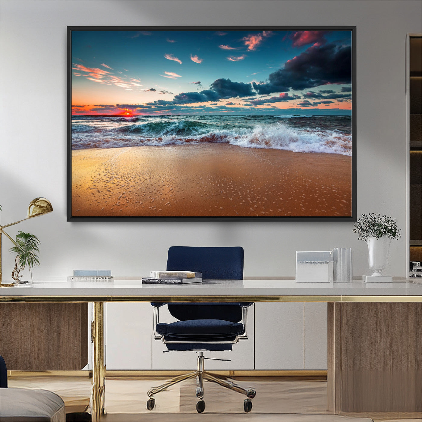 MGV-FC-36X24 - Sunset on Beach Wall Art Ocean Beach Canvas Print
