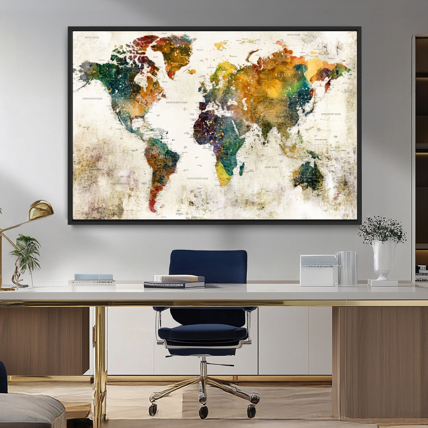 MGV-FC-36X24 - Push Pin World Map Canvas Print – Framed Wall Art for Couples to Track Their Travels – Anniversary