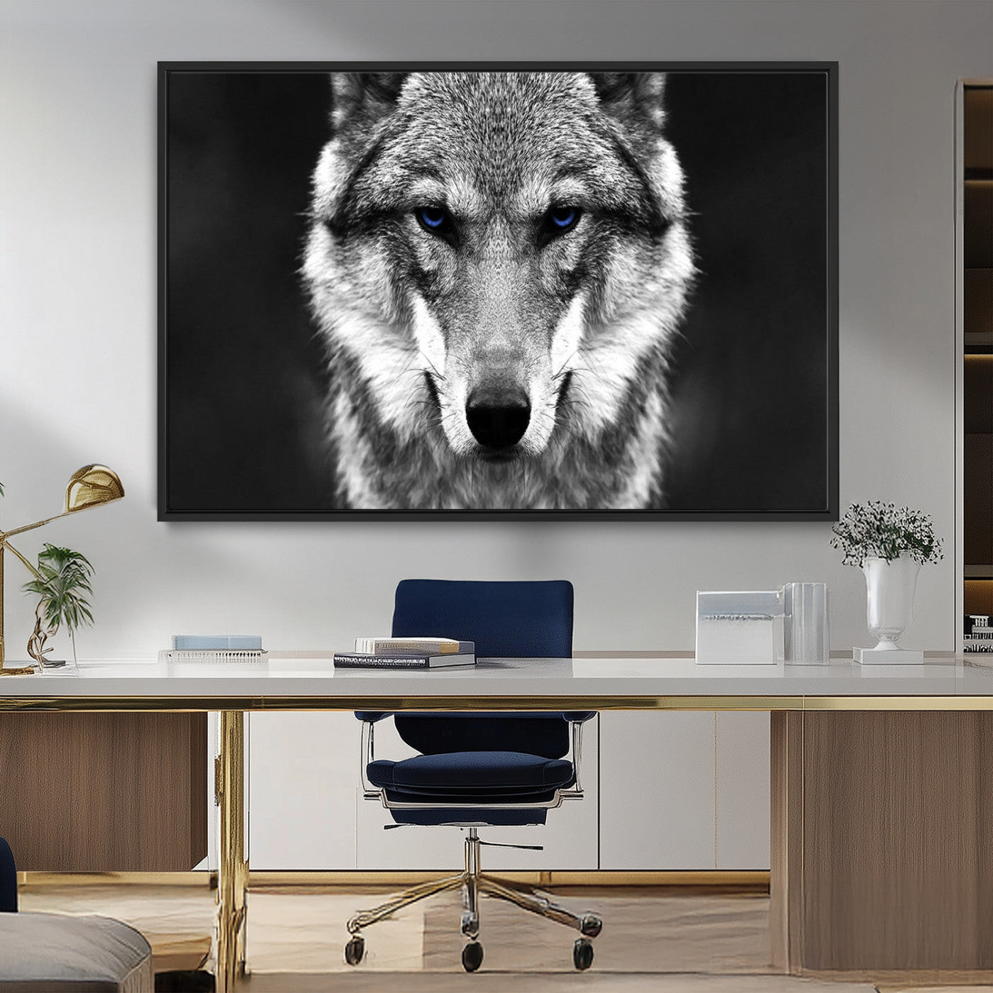 MGV-FC-36X24 - Black and White Wild Wolf Wall Art Canvas Print