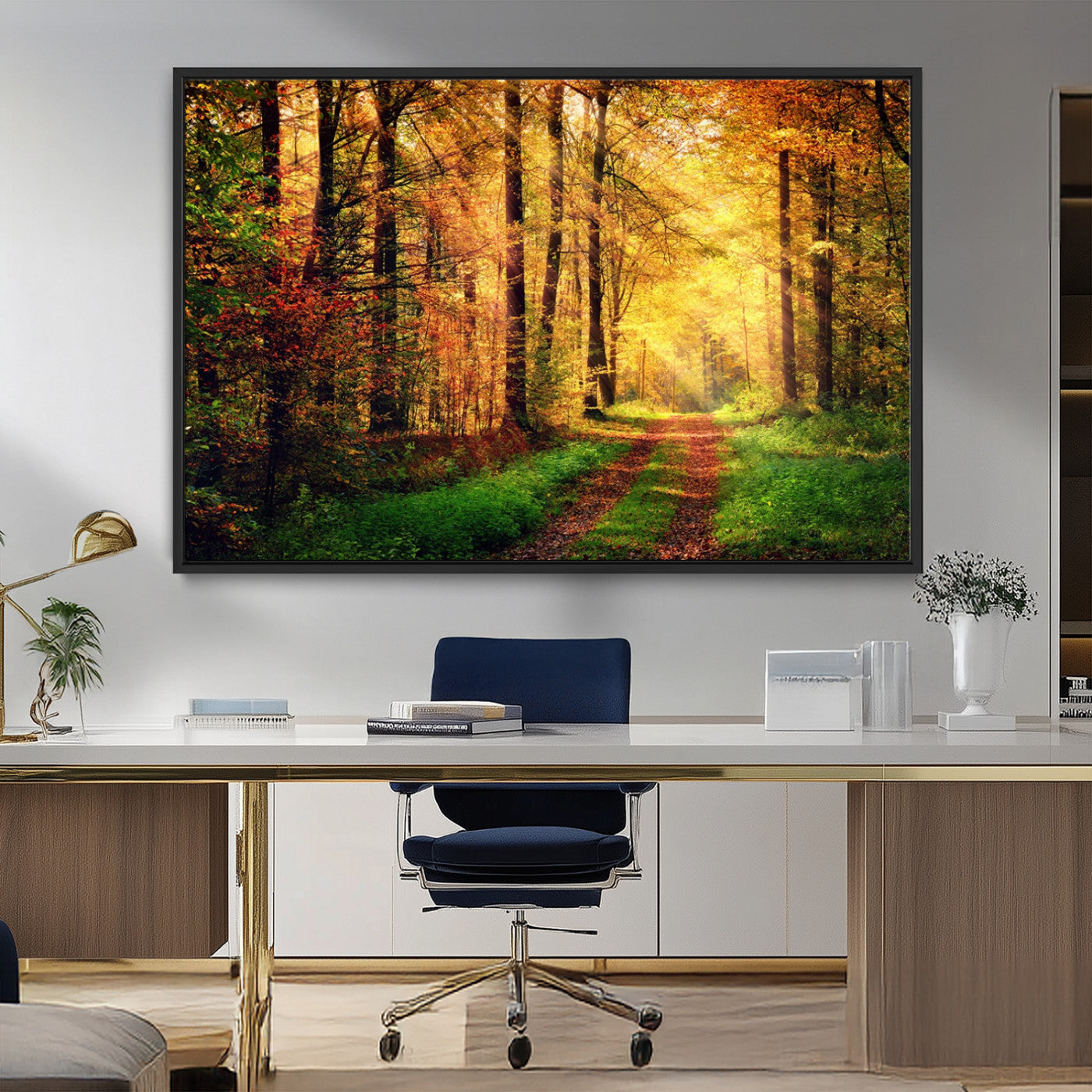 MGV-FC-36X24 - Forest Fall Wall Art Print - Sunlight Through Trees Wall Art Canvas Print