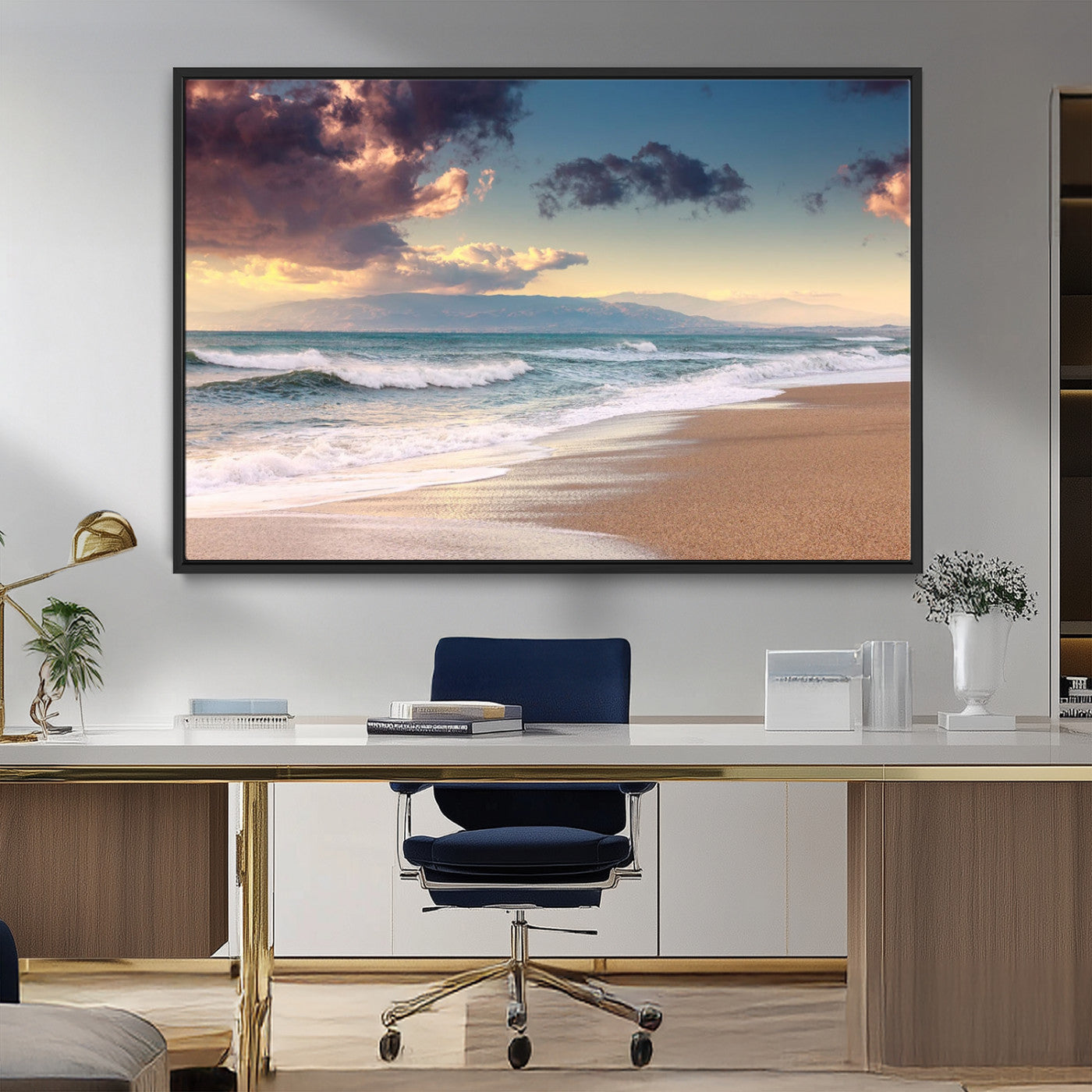 MGV-FC-36X24 - Cloudy Weather Beach Sunset Canvas Print | Sunrise Wall Art Canvas Print