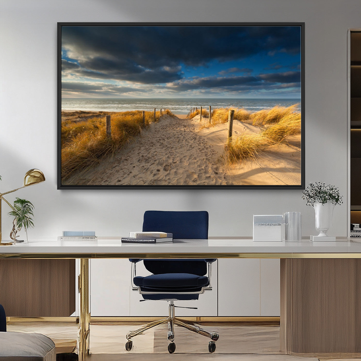 MGV-FC-36X24 - Ocean Beach Dark Clouds Wall Art Canvas Print