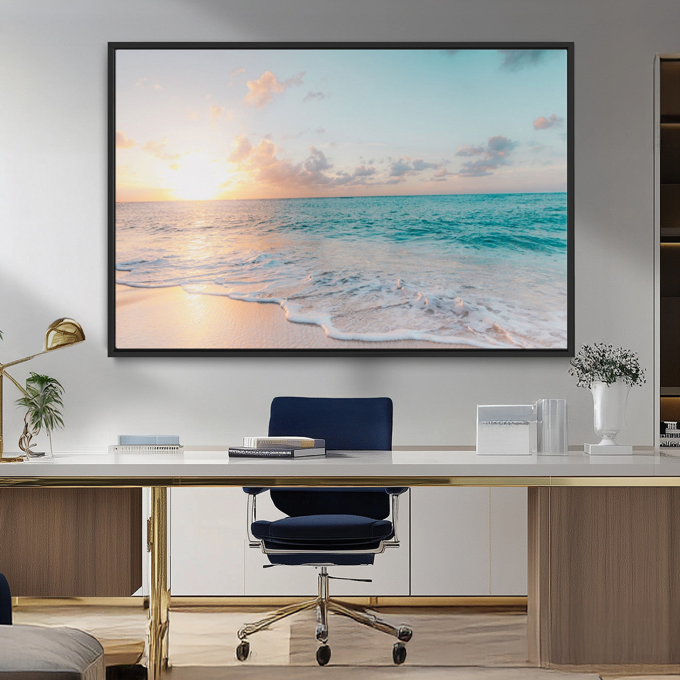MGV-FC-36X24 - Tranquil Ocean Beach Sunset Canvas Wall Art | 3-Panel Coastal Decor