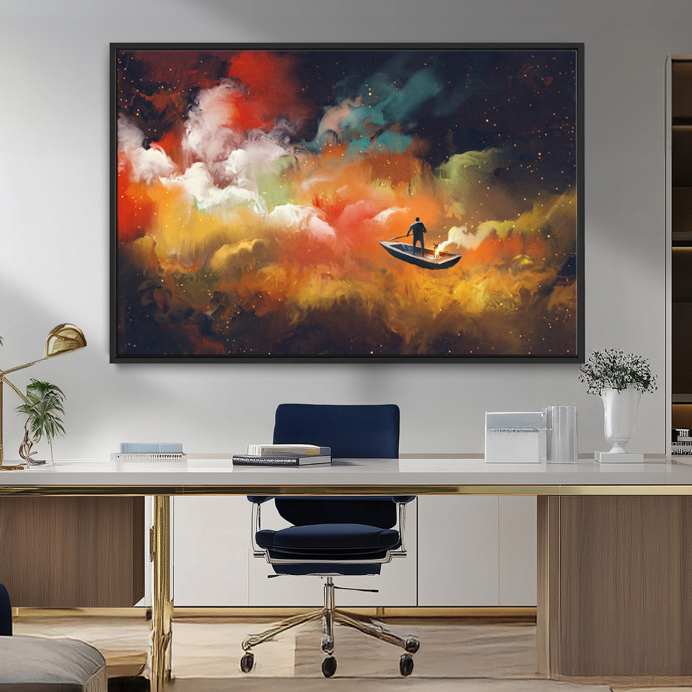 MGV-FC-36X24 - Surreal Space Adventure Canvas Wall Art – Dreamlike Abstract Galaxy Print – Framed and Ready to Hang for Living Room or Bedroom Decor