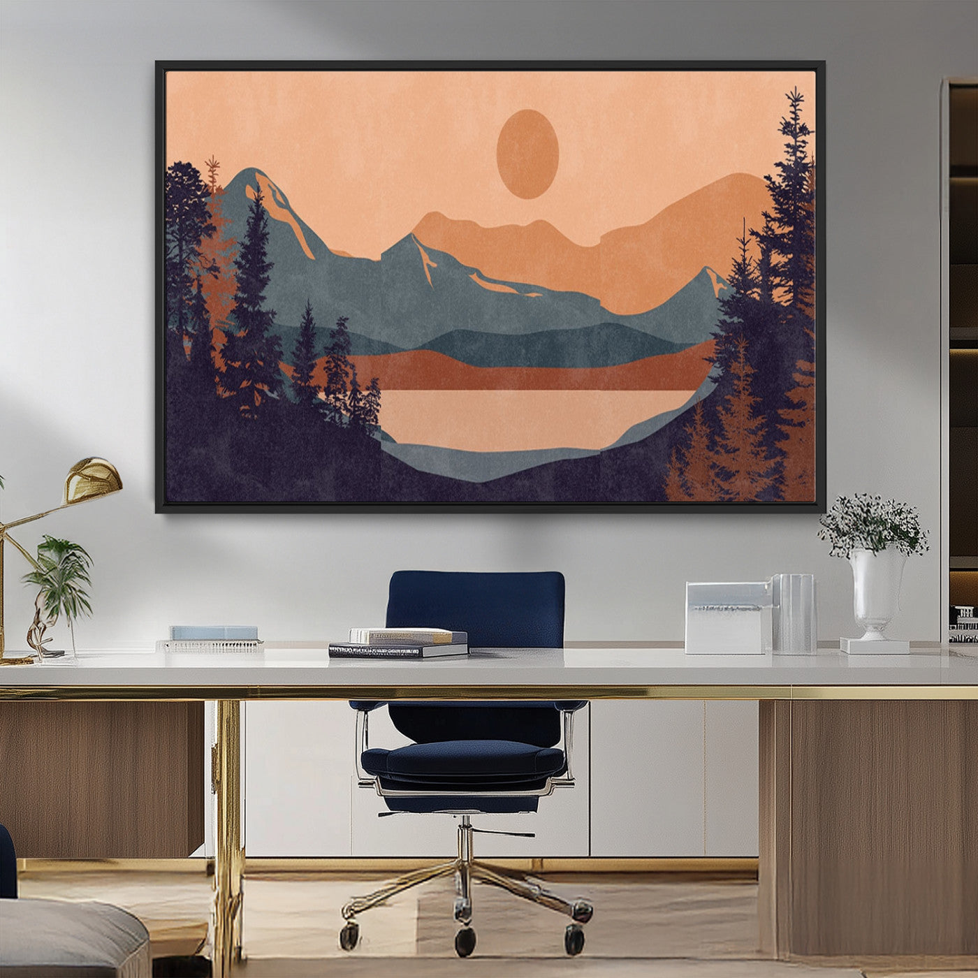MGV-FC-36X24 - Modern Boho Sunset Canvas Print, Mountain Landscape Triptych – Giclée Canvas Art Print for Living
