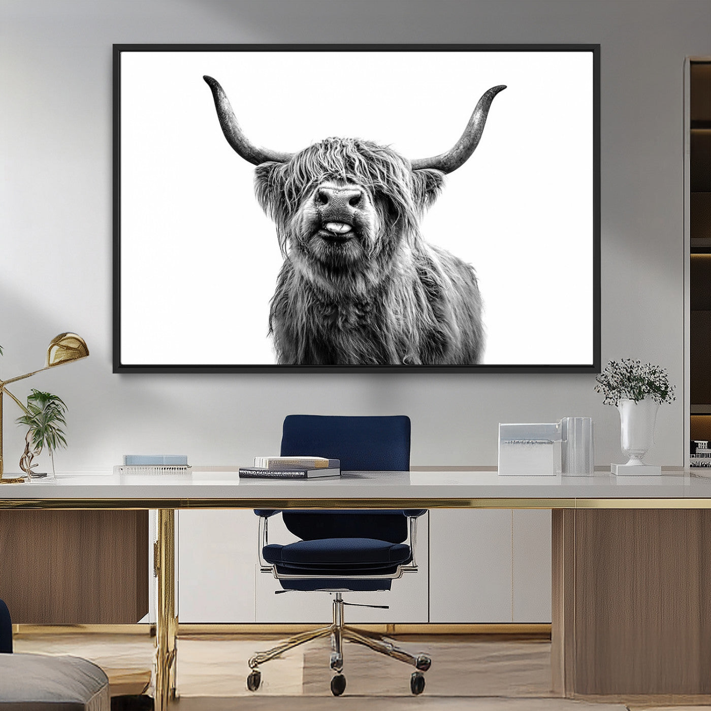 MGV-FC-36X24 - Fanny Scottish Highland Cow Cattle Art Print Farmhouse Wall Art Canvas Print