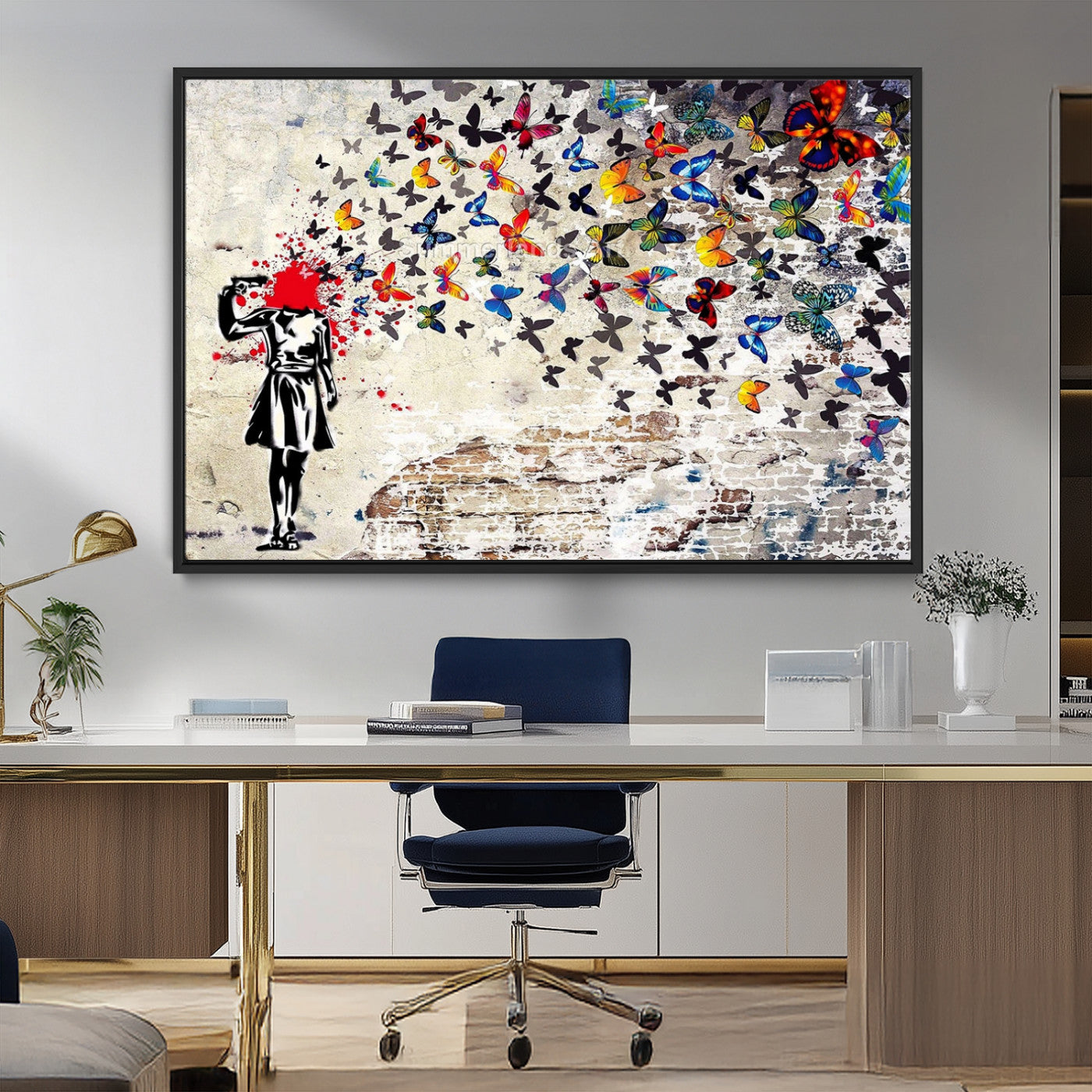 MGV-FC-36X24 - Banksy Art Butterfly Girl Explosion Canvas Art – Vibrant Urban Graffiti for Modern Interiors - Ready to Hang