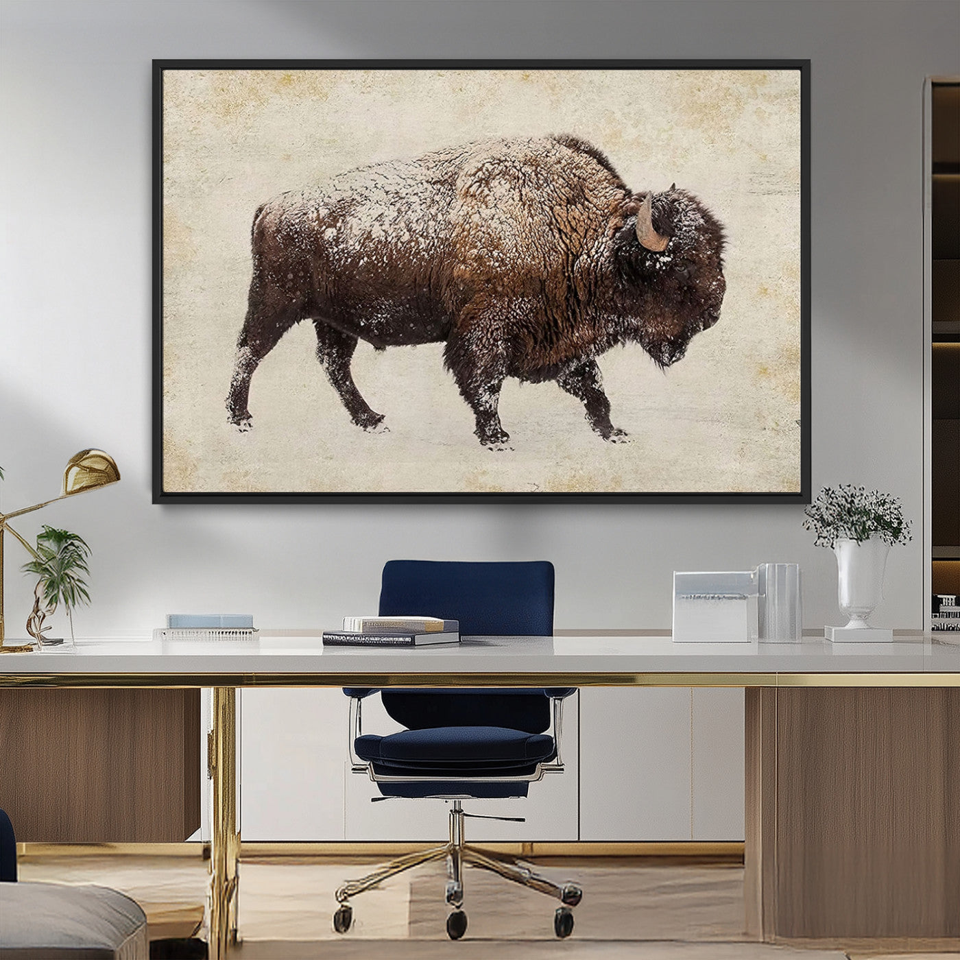 MGV-FC-36X24 - Buffalo Wall Art, Western Bison Canvas Print, Rustic Buffalo Art for Cowboy Western Decor, Large Multi-Panel Giclee Canvas for Farmhouse Wall Decor