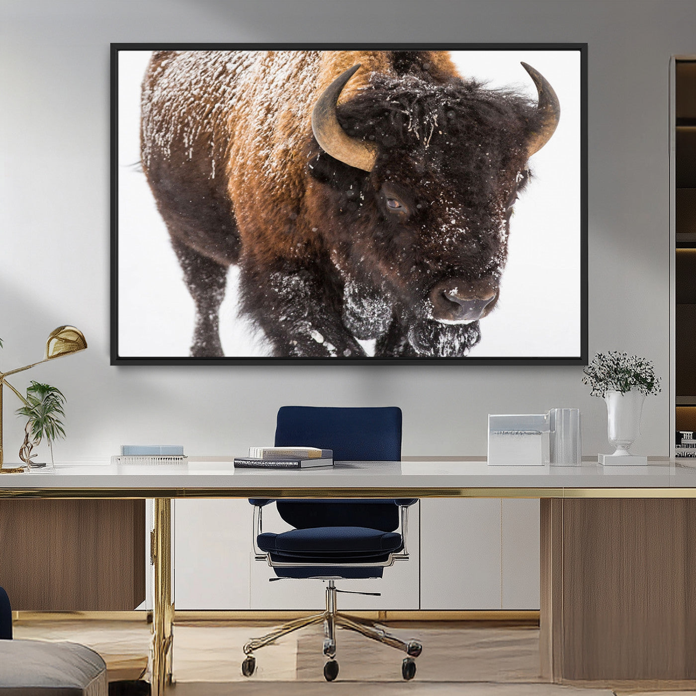 MGV-FC-36X24 - Bison Wall Art Canvas Print For Farmhouse, Wild Animal Wall Art