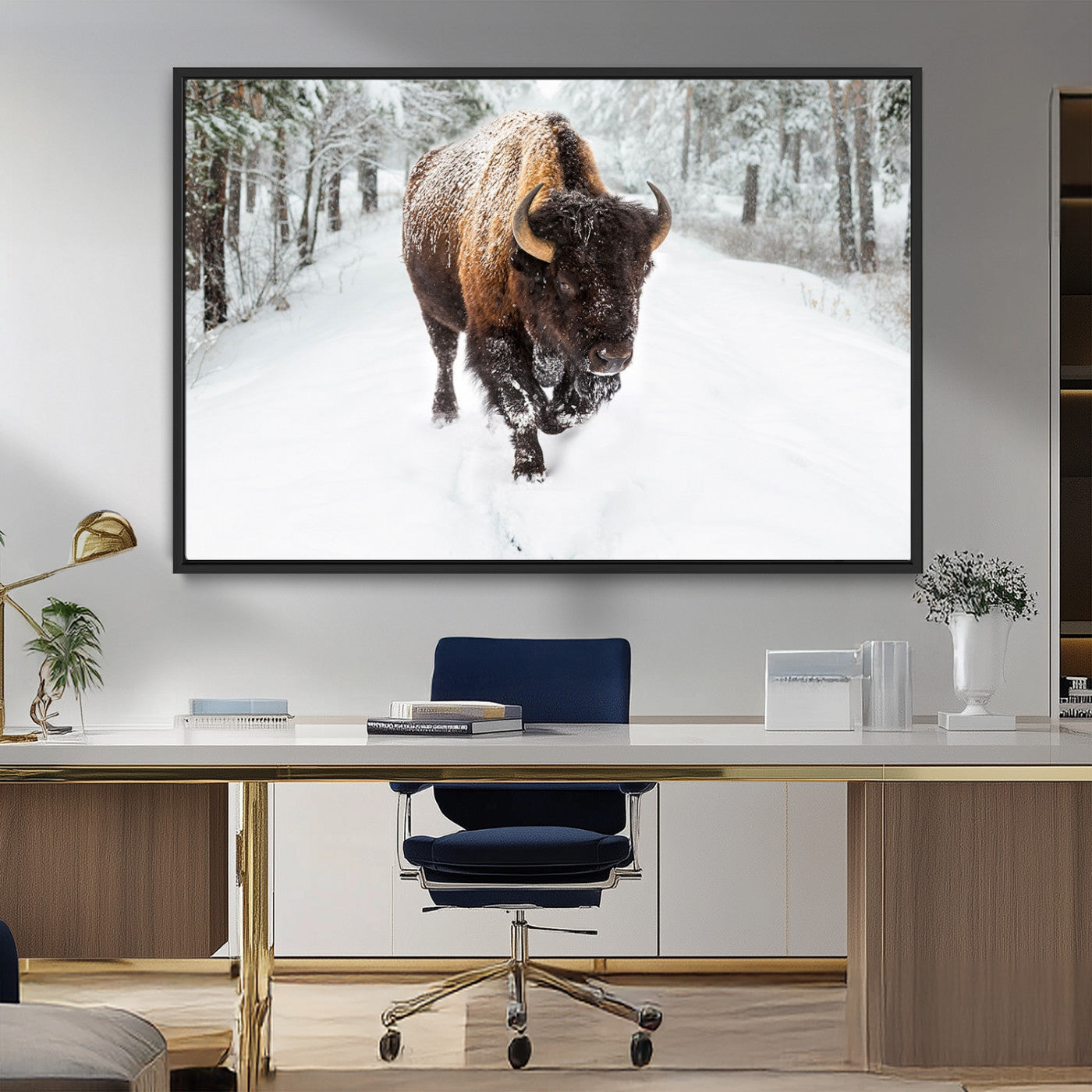 MGV-FC-36X24 - Bison Wall Art Canvas Print For Farmhouse, Animal Canvas Print, Wild Animal Wall Art