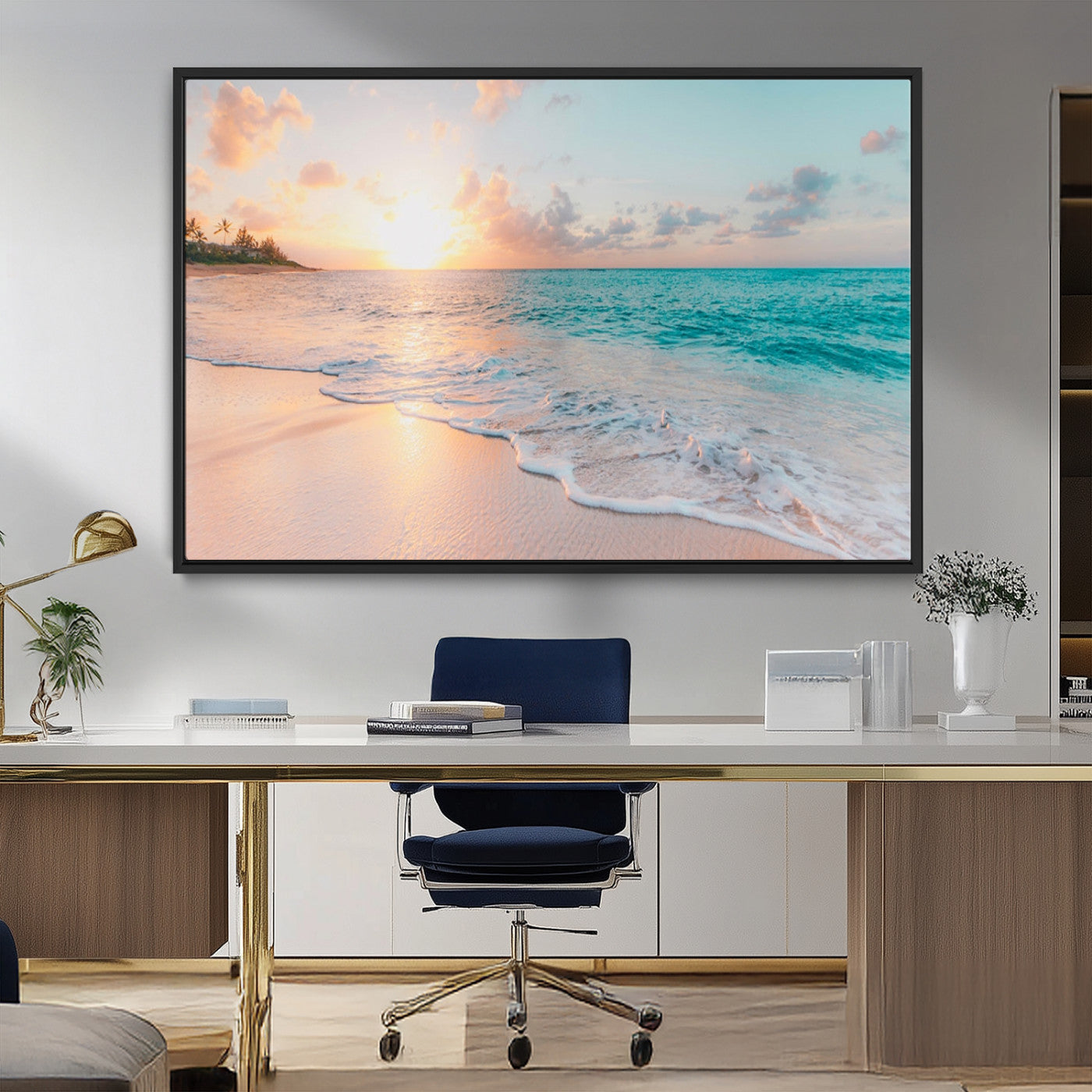 MGV-FC-36X24 - Beach Sunrise Wall Art, Coastal Seascape Canvas Print, Ocean Wave Multi-Panel Giclee, Coastal Sunset Beach Scene for Modern Decor