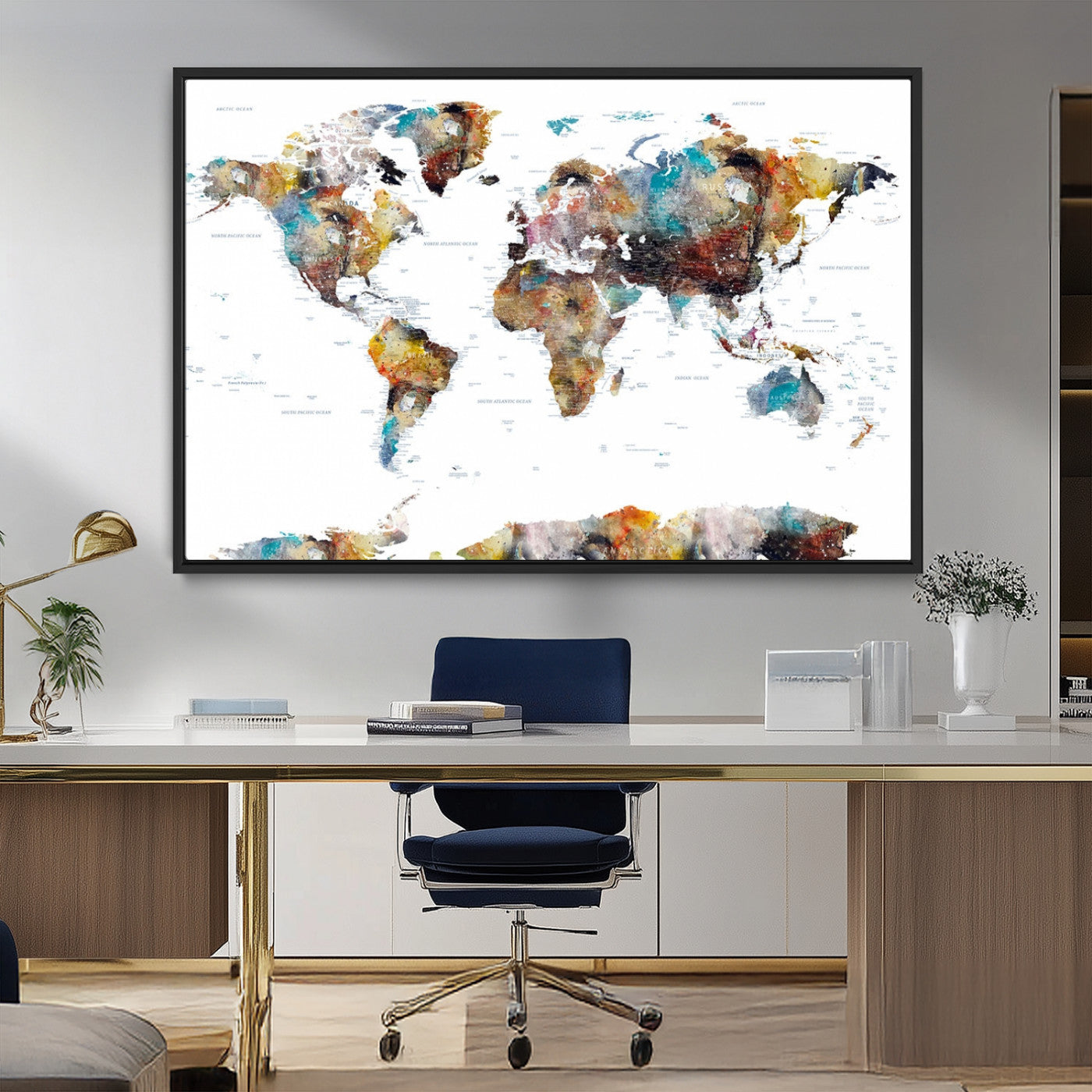 MGV-FC-36X24 - Push Pin World Map Canvas Print – Framed Wall Art for Couples to Track Their Travels – Anniversary