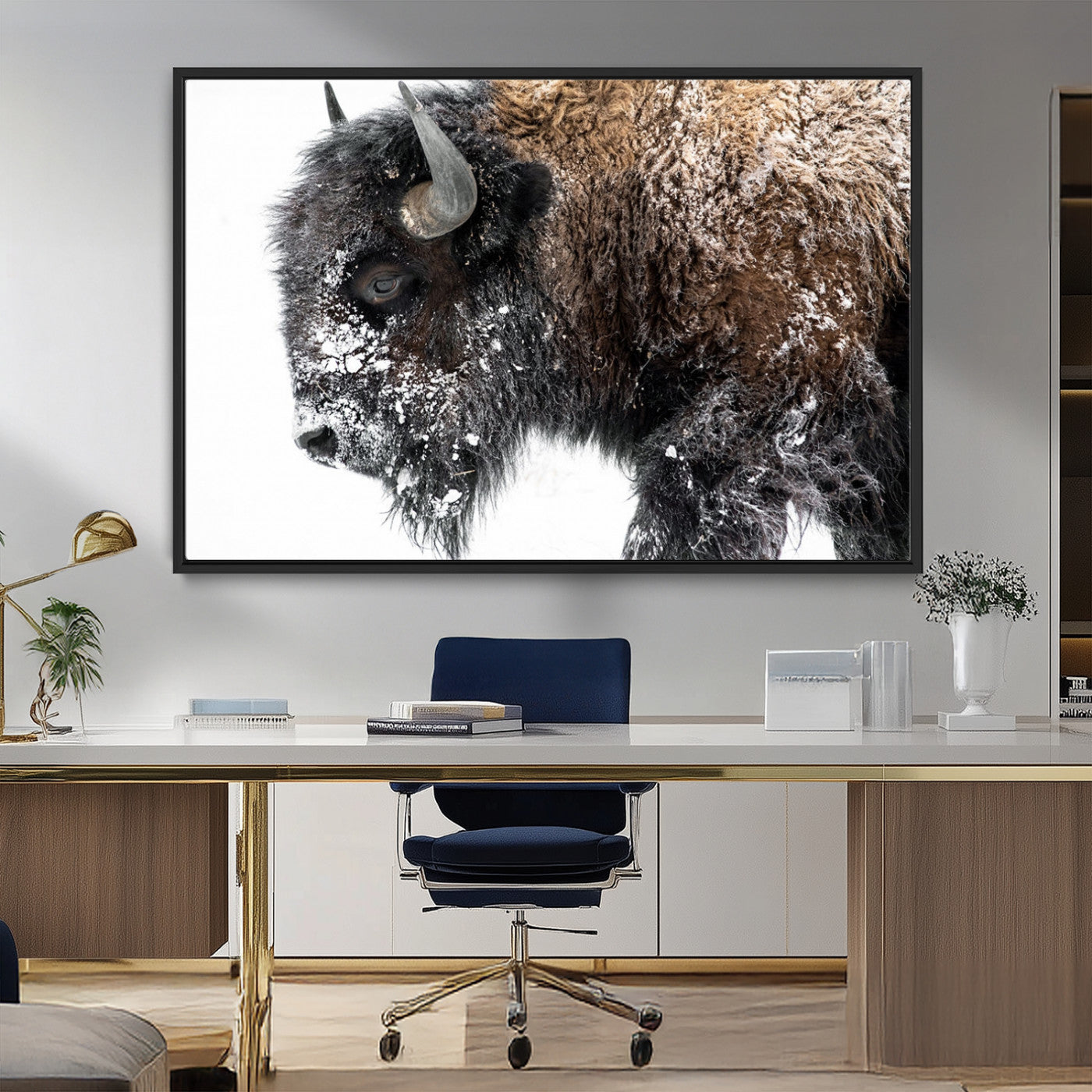 MGV-FC-36X24 - American Bison Wall Art Print | Buffalo Canvas Wall Art |  Framed and Ready to Hang Bison Print for Living Room or Office