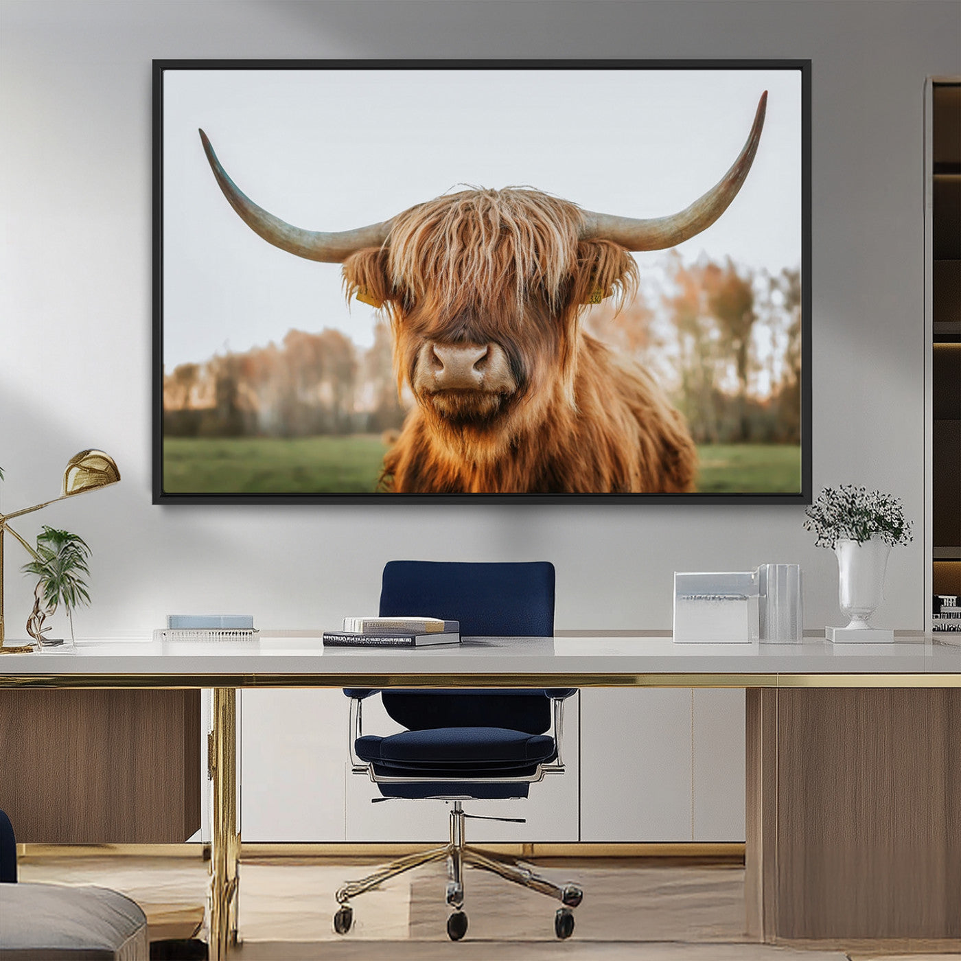 MGV-FC-36X24 - Highland Cow Animal Scottish Cattle Art Print Farmhouse Wall Art Canvas Print