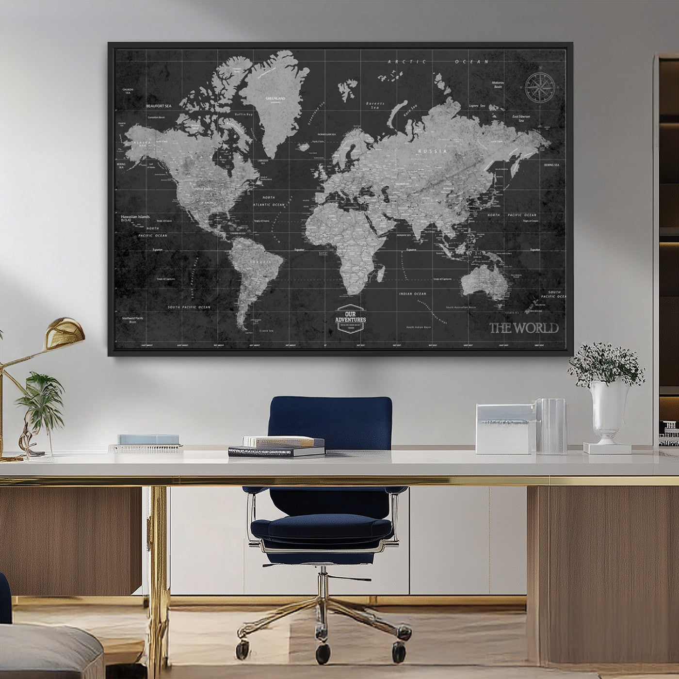 MGV-FC-36X24 - Push Pin World Map Canvas Print – Framed Wall Art for Couples to Track Their Travels – Anniversary