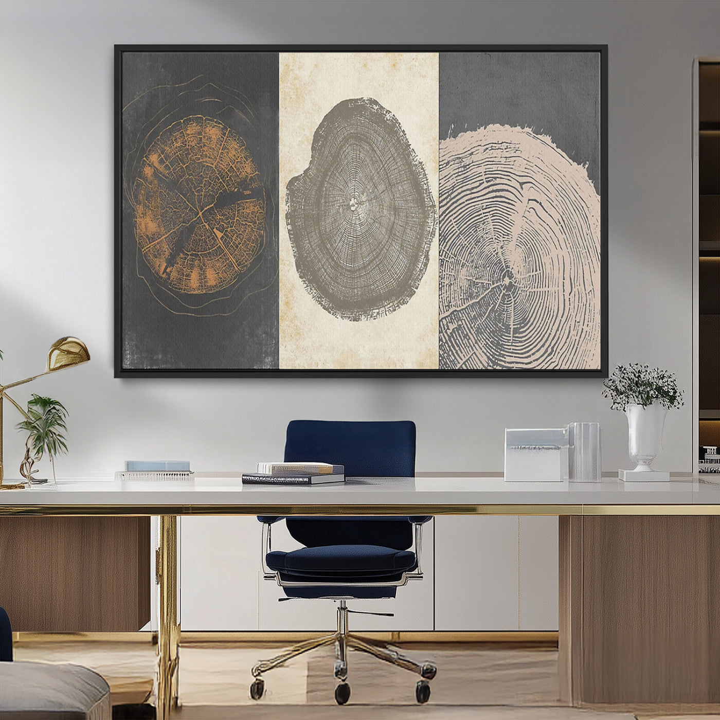 MGV-FC-36X24 - Boho Tree Ring Wall Art, Modern Minimalist Wood Grain Canvas, Tree Slice for Rustic Decor, Farmhouse Decor Giclee Canvas Print, Tree Ring Canvas Set