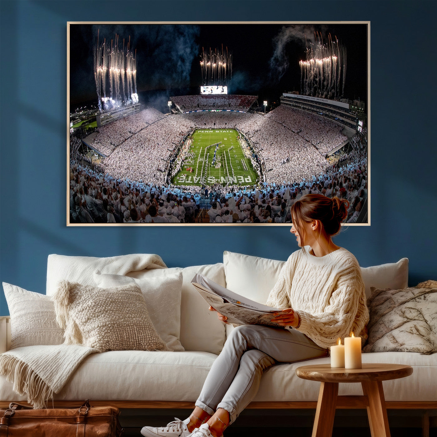 11391-MGV-CV-36X24 - Penn State Football Wall Art Canvas Print – Framed Stadium Game Day Sports Team Spirit Artwork for Home, Office