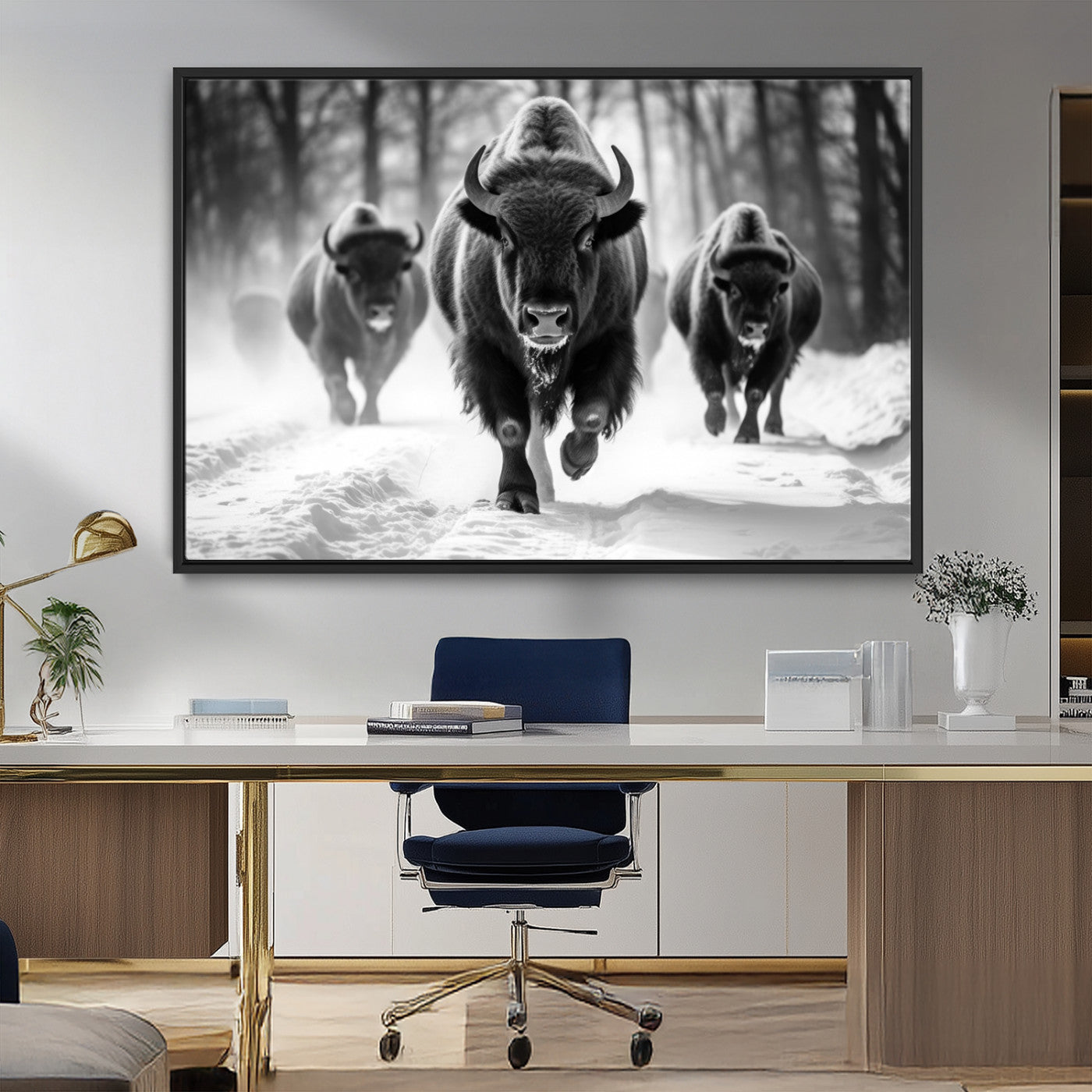 MGV-FC-36X24 - Buffalo Wall Art Canvas Print, Bison Family Wall Art Canvas Print