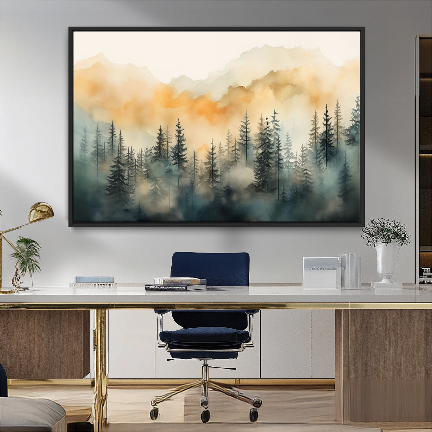 34155-MGV-FC-36X24_Black-Abstract Forest Print - Mountain Wall Art | Autumn Landscape Canvas Print for Living Room, Bedroom, or Office | Large Wall Art Decor