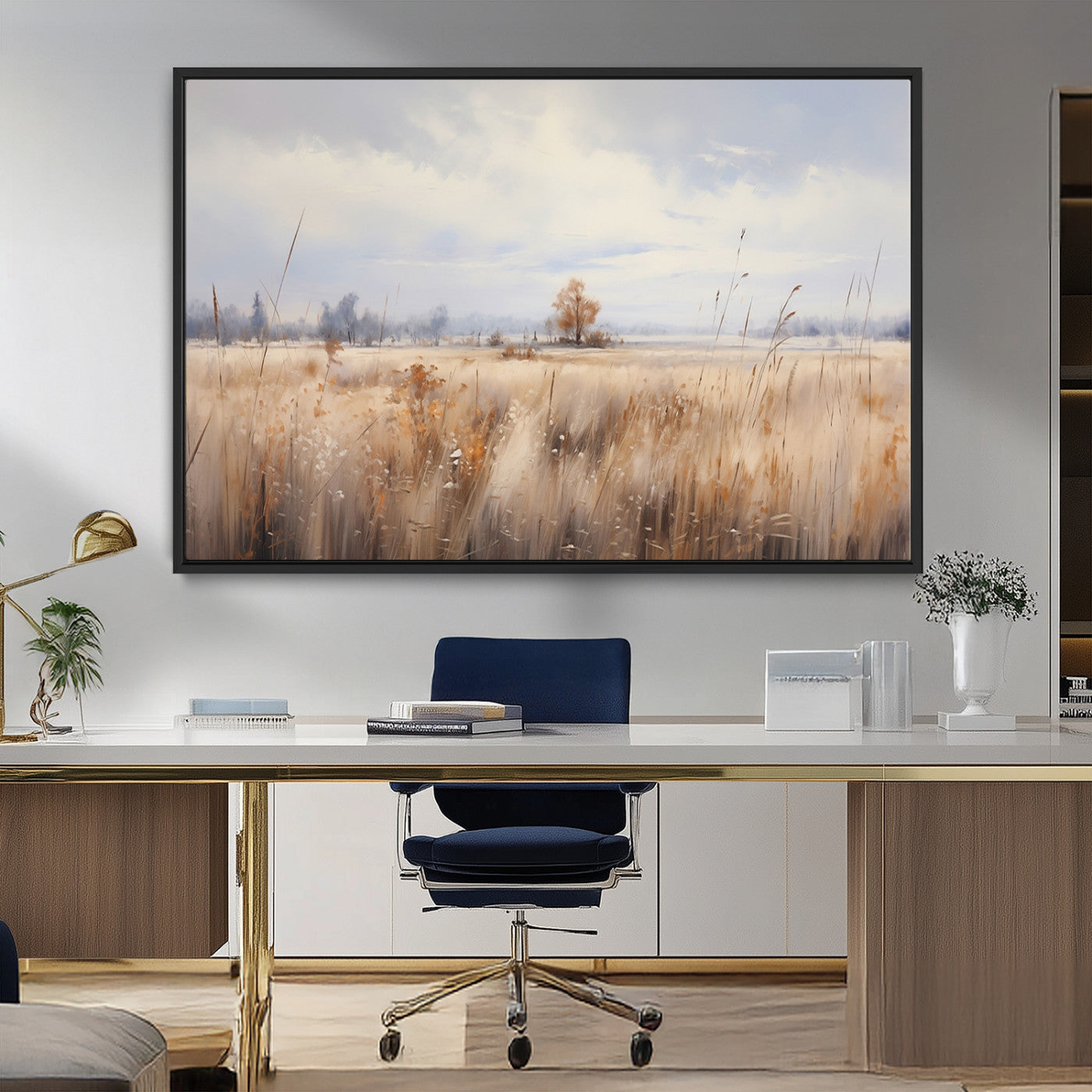 MGV-FC-36X24 - Golden Fields Wall Art Print Canvas – Serene Landscape of Nature’s Tranquility in Minimalist for