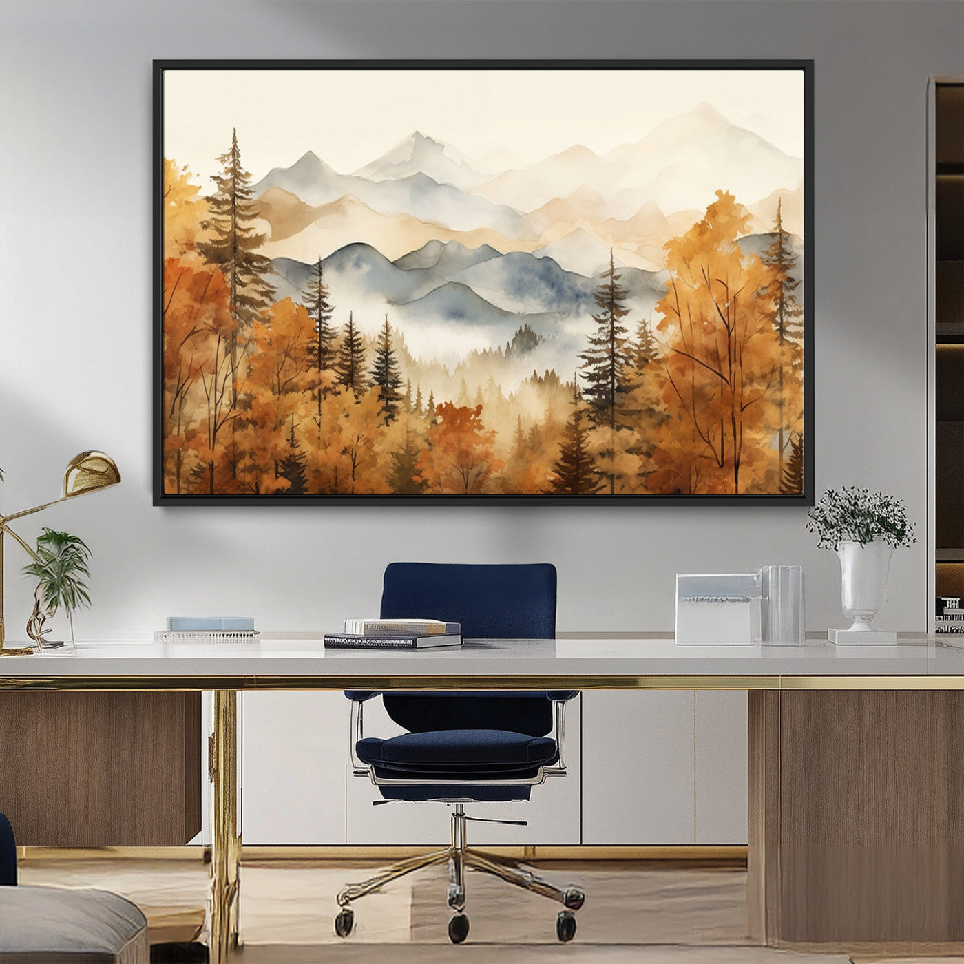 MGV-FC-36X24 - Golden Autumn Forest Wall Art | Mountain Landscape Canvas Print for Living Room or Bedroom | Large Wall Decor with Nature-Inspired Design