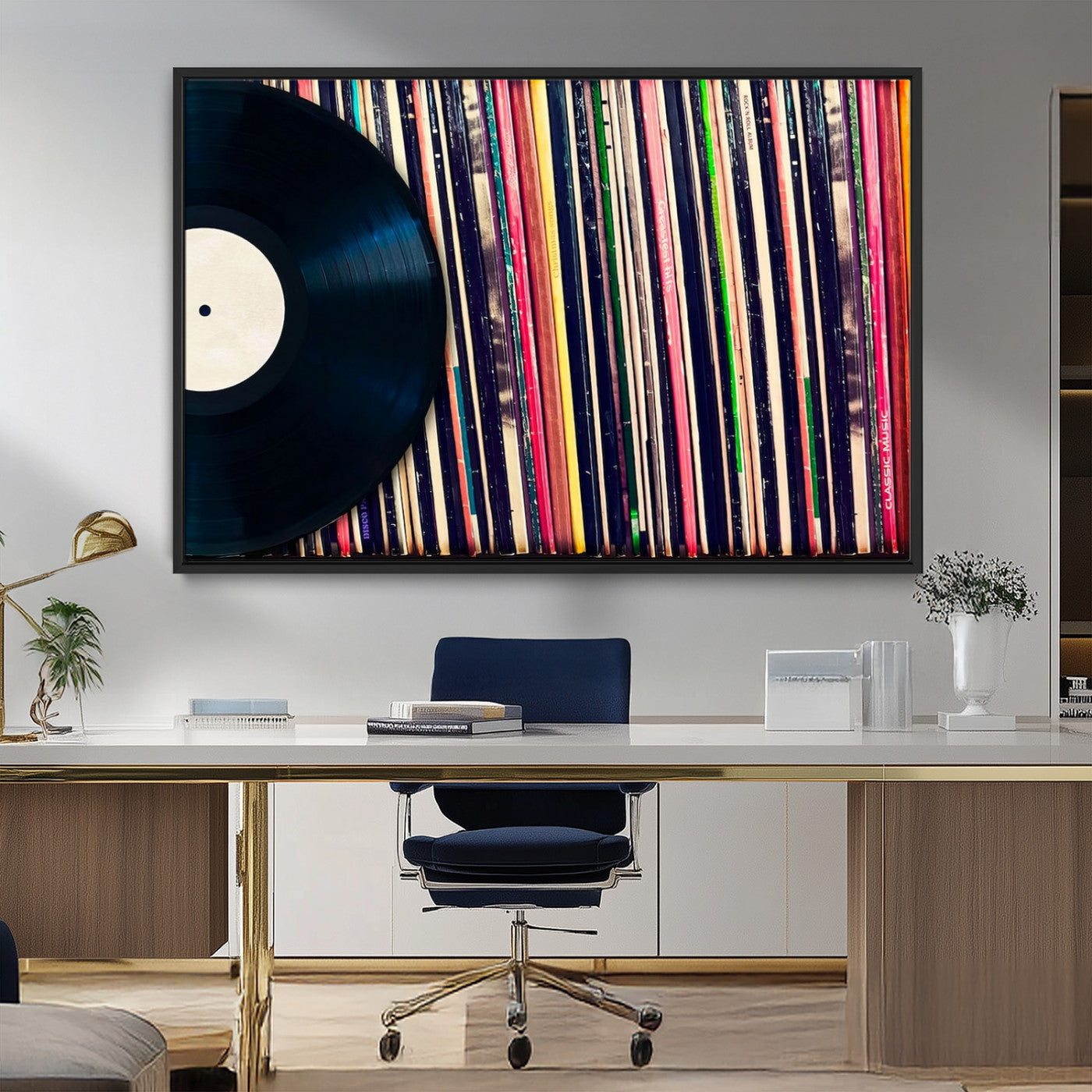 MGV-FC-36X24 - Vinyl Record and Album Collection Canvas Wall Art - Retro Music Decor for Living Room, Vintage Vinyl Lover’s Set