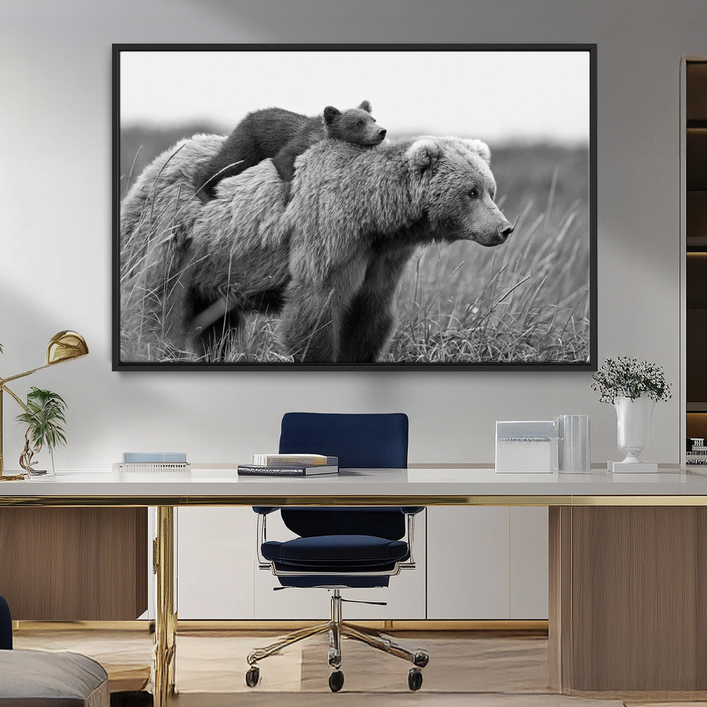 MGV-FC-36X24 - Bear and Cub Wall Art Canvas | 399 Bear Cub Wildlife-Inspired Animal Art for Living Room or Office | Grizzly Bear Print of Photography