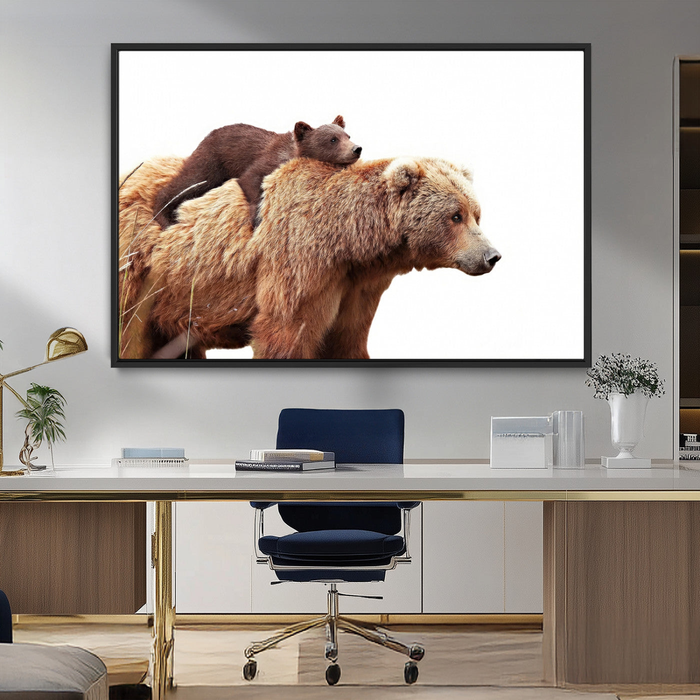 MGV-FC-36X24 - Mother and Baby Bear Canvas Wall Art - Adorable Wildlife Animal Print, Cozy Rustic Decor for Living Room,