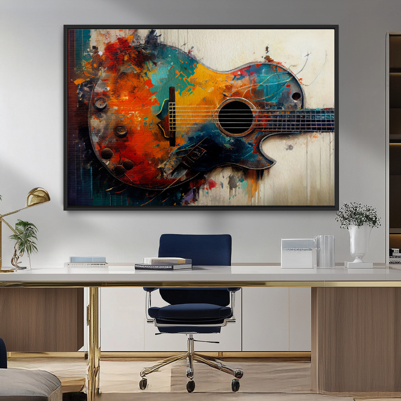 MGV-FC-36X24 - Abstract Guitar Wall Art Canvas | Vibrant Music-Inspired Art for Living Room or Studio | Colorful Music Decor Canvas Print