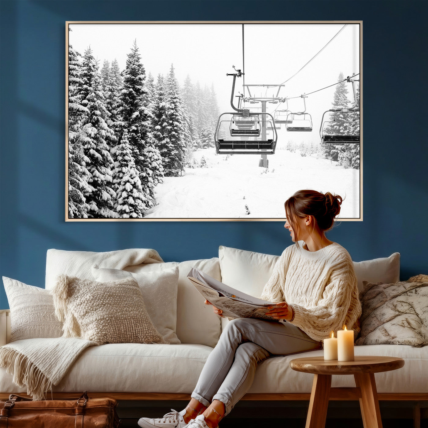 70609-MGV-CV-36X24 - Ski Wall Art - Ski Lift Wall Art Canvas Print Snow Covered Spruce Trees Winter Wall Art Ski Skier