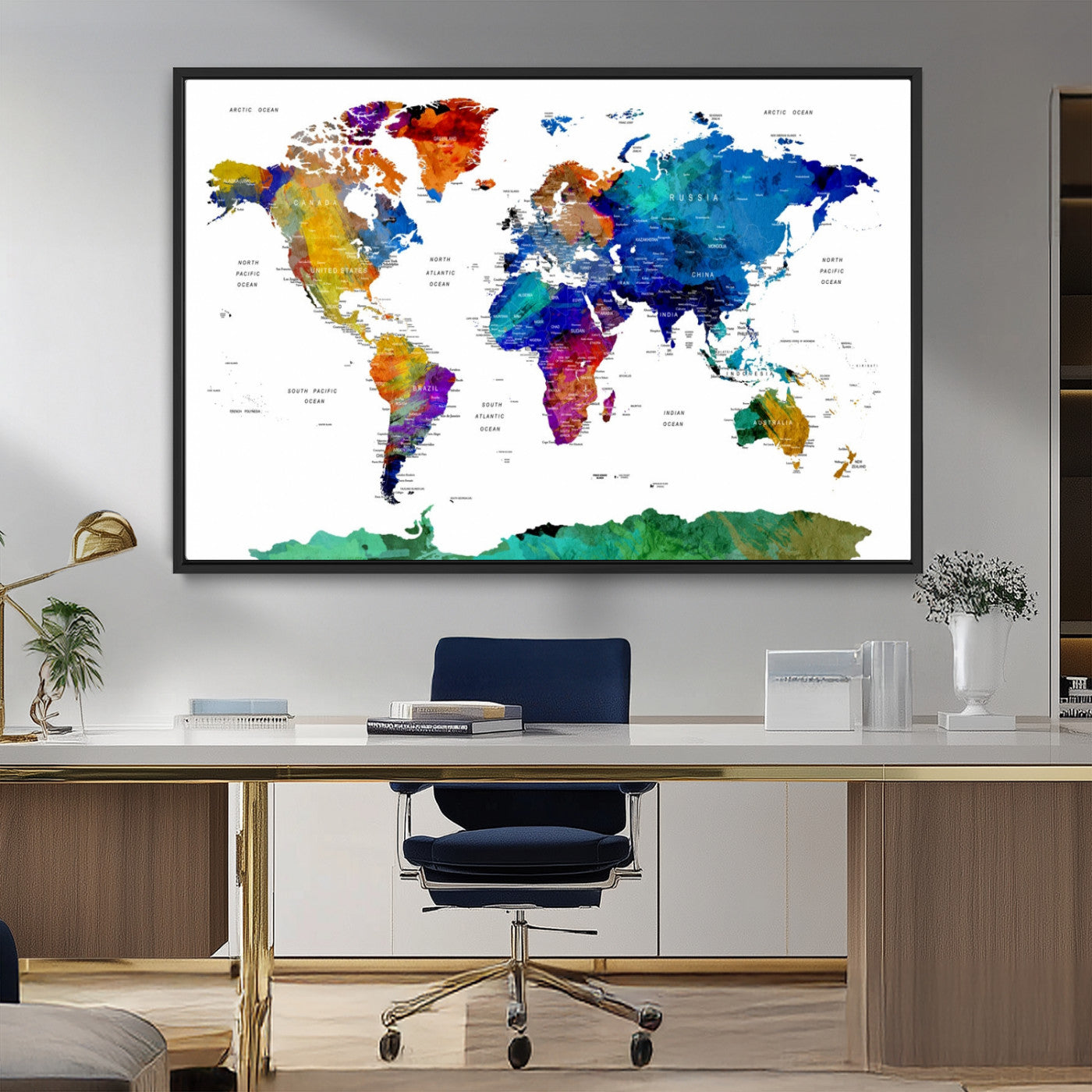 -Push Pin World Map Canvas Print – Framed Wall Art for Couples to Track Their Travels – Anniversary
