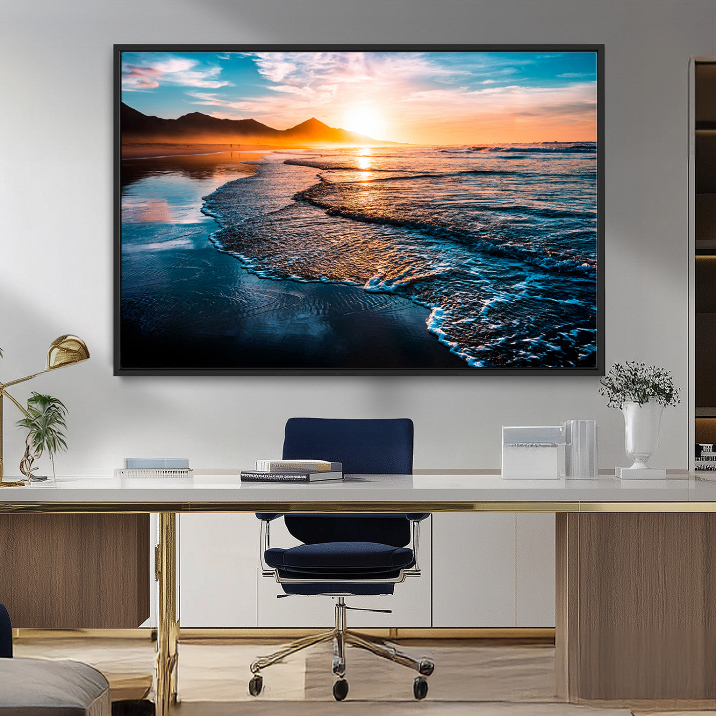 MGV-FC-36X24 - Beach Ocean Sunset on the Sea Wall Art Canvas, Beach Ocean Sunset Canvas Print