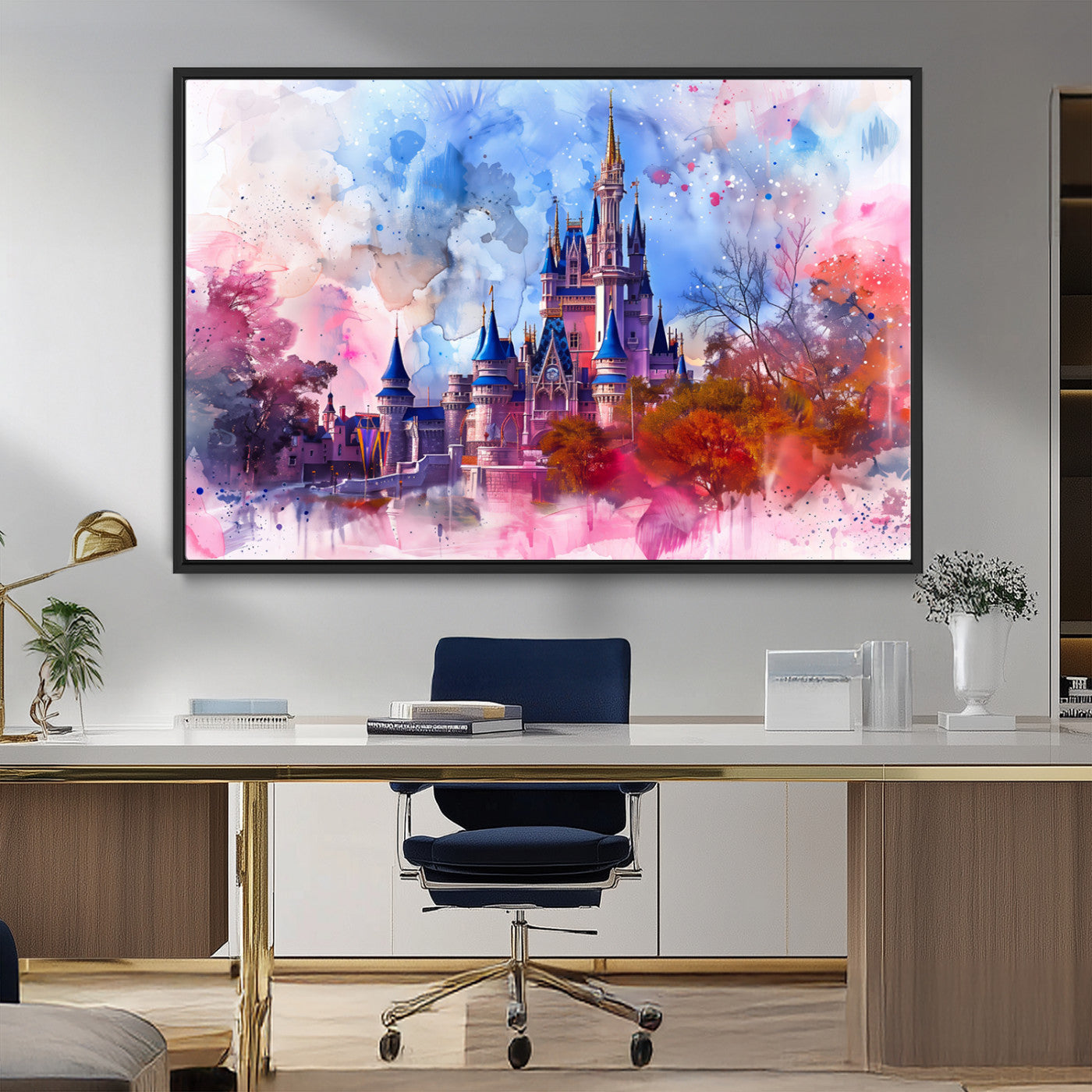 MGV-FC-36X24 - Disney Wall Art: Dreamy Watercolor Cinderella Castle Canvas Print